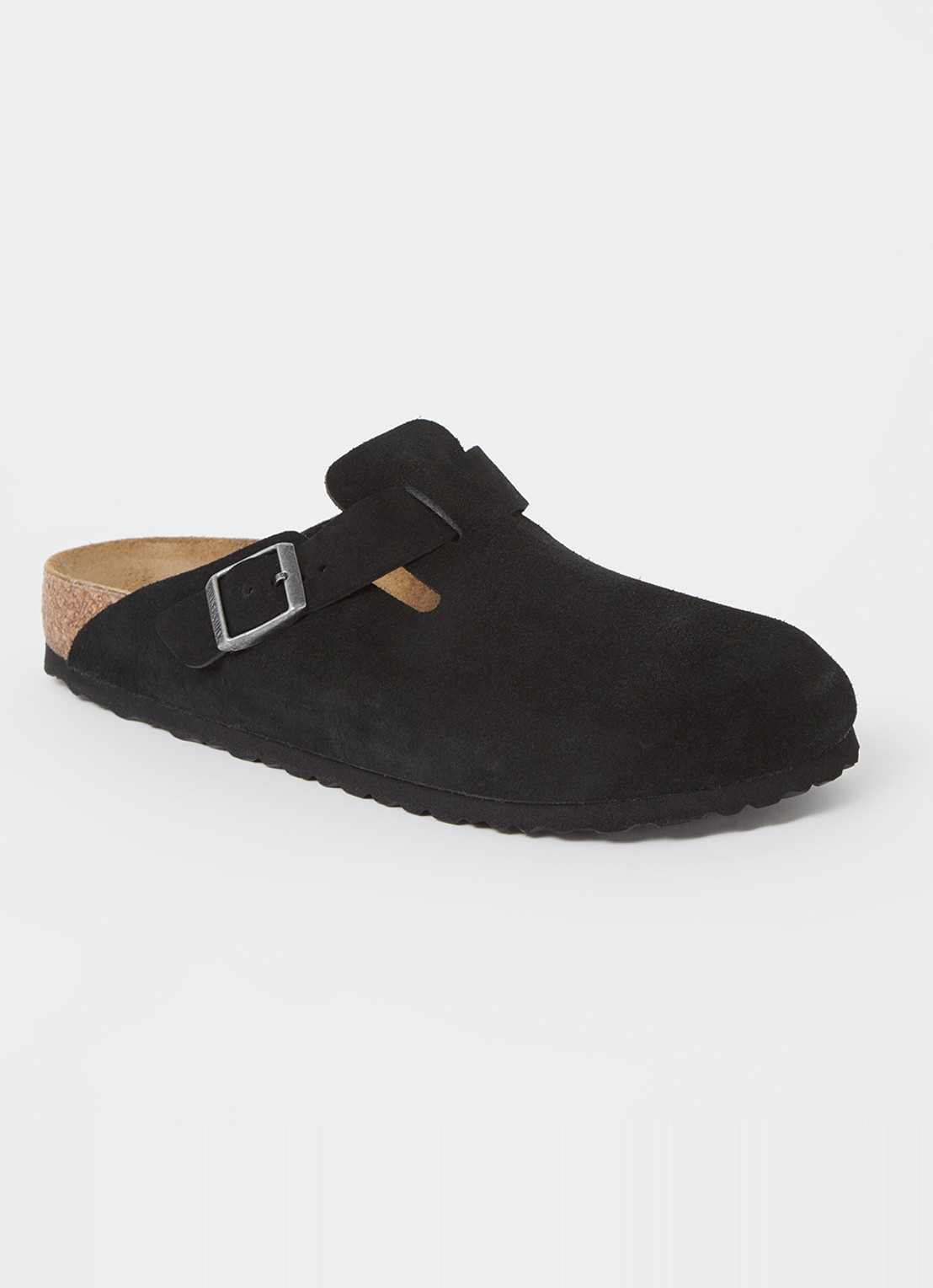 Birkenstock Boston muiltje van suède  - voorkant zwart