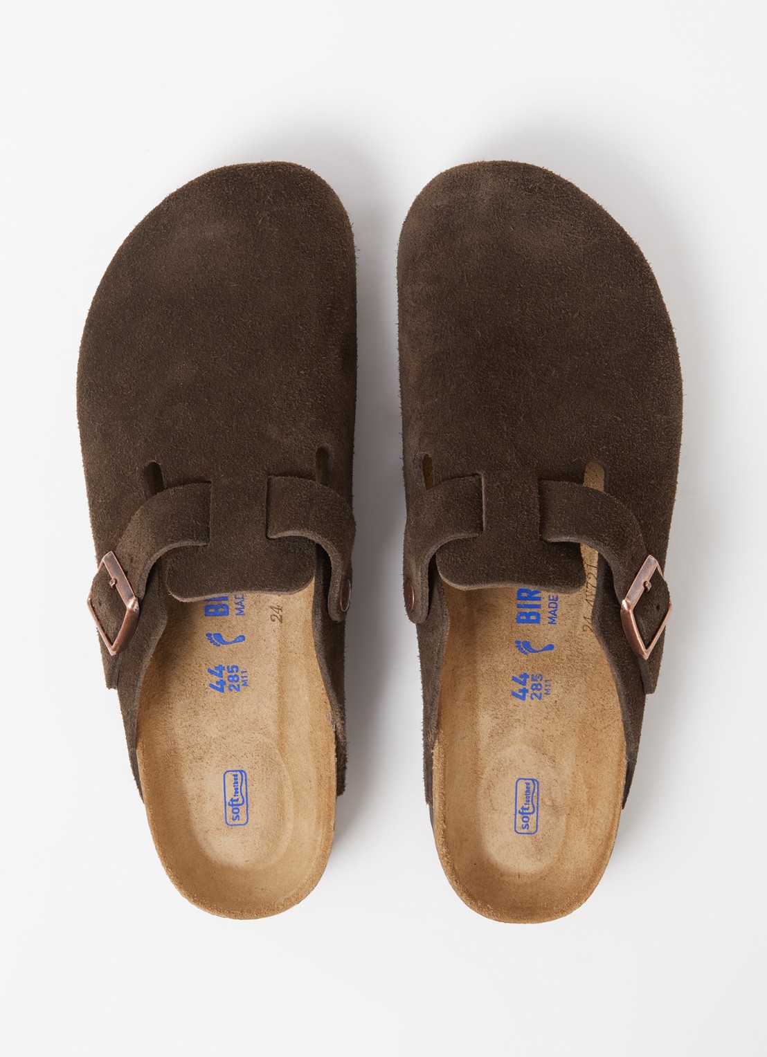 Birkenstock Boston muiltje van suède - detail 2 donkerbruin