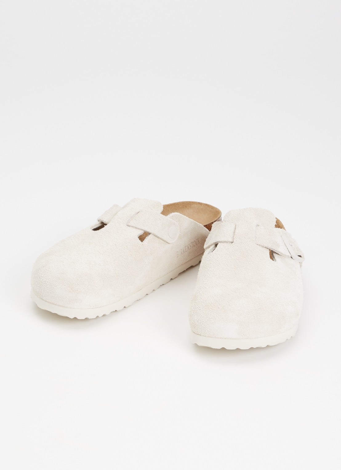 Birkenstock Boston muiltje van suède - detail 2 wit