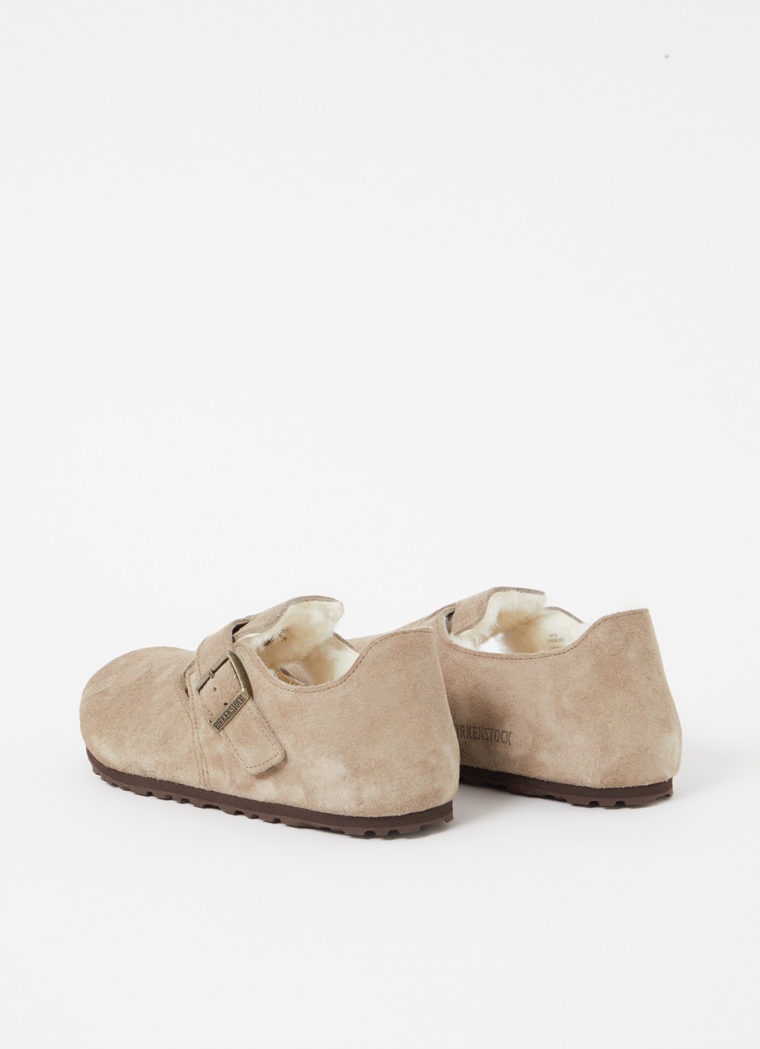 Birkenstock Boston Shearling instapper van suéde met lamswol - achterkant taupe