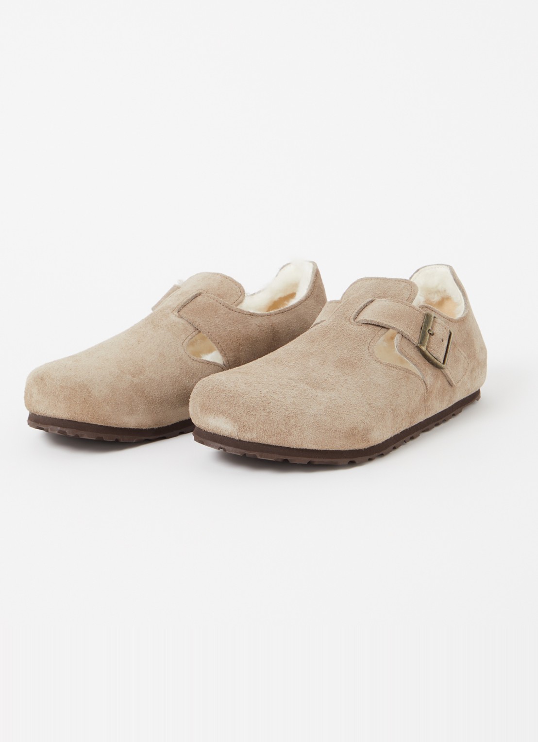 Birkenstock Boston Shearling instapper van suéde met lamswol - detail 2 taupe