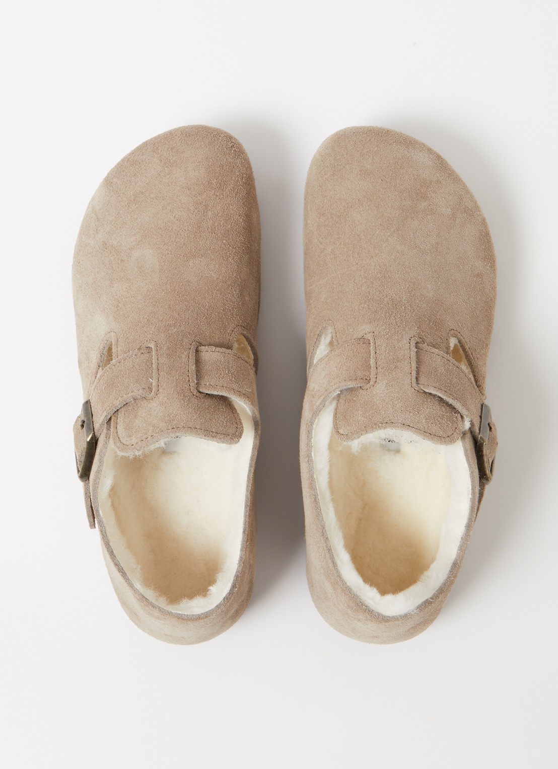 Birkenstock Boston Shearling instapper van suéde met lamswol - detail 3 taupe