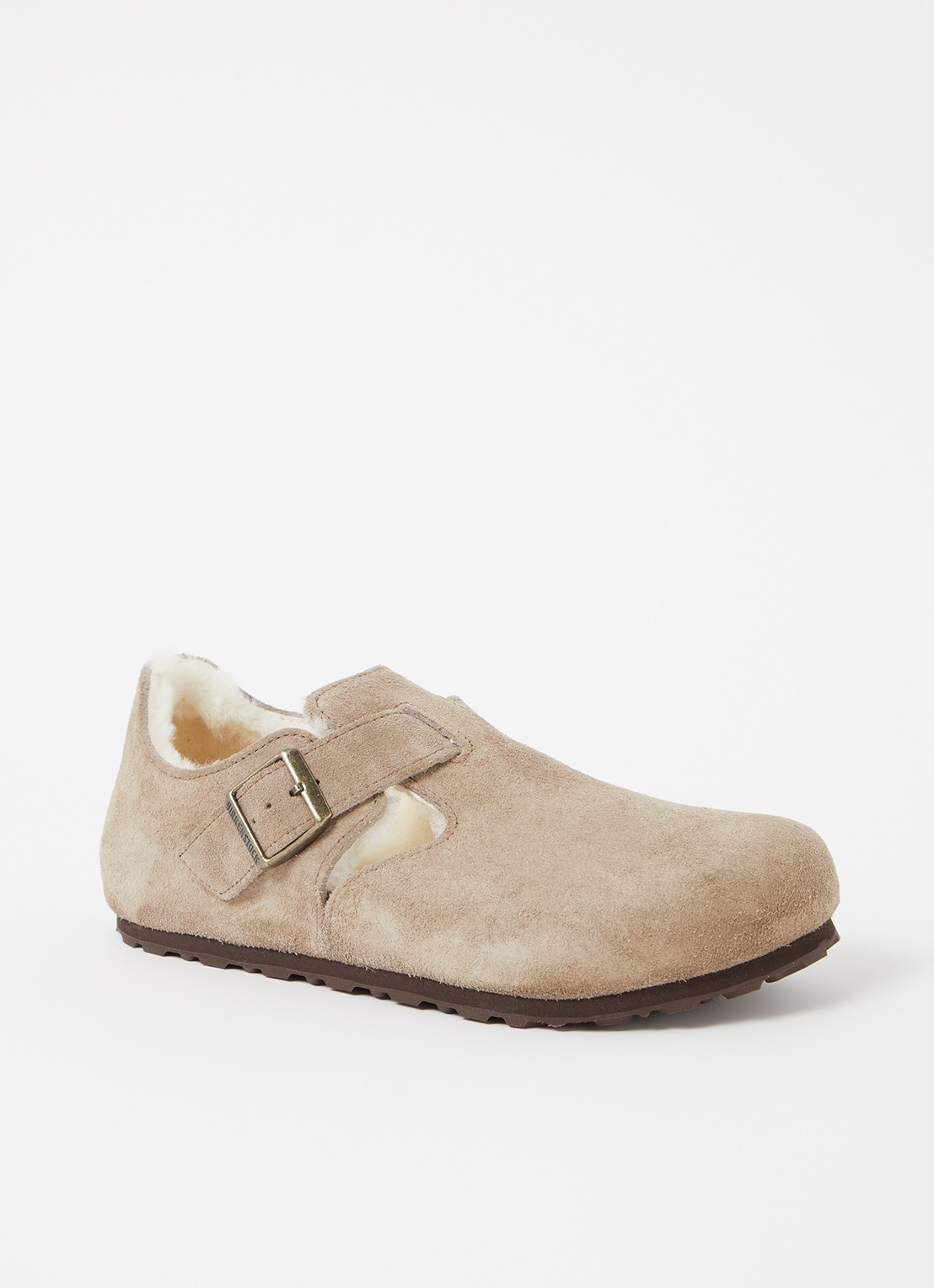 Birkenstock Boston Shearling instapper van suéde met lamswol - voorkant 5 taupe