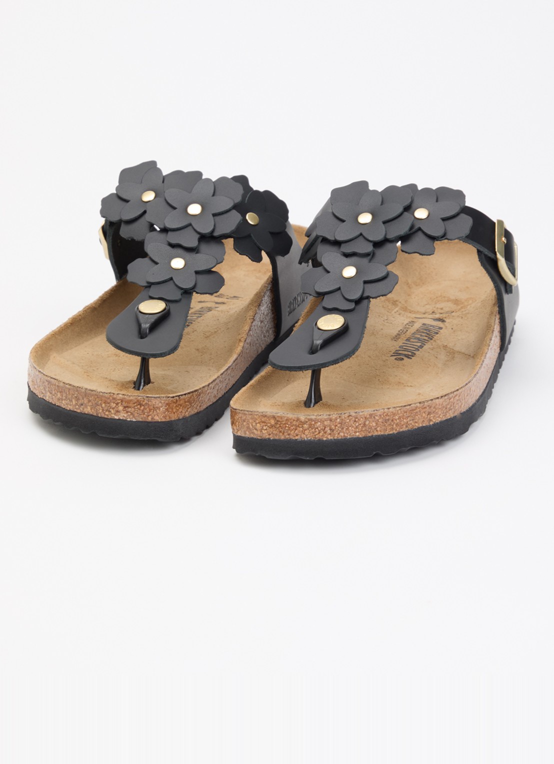 Birkenstock Gizeh Flower slipper van leer - detail 3 zwart