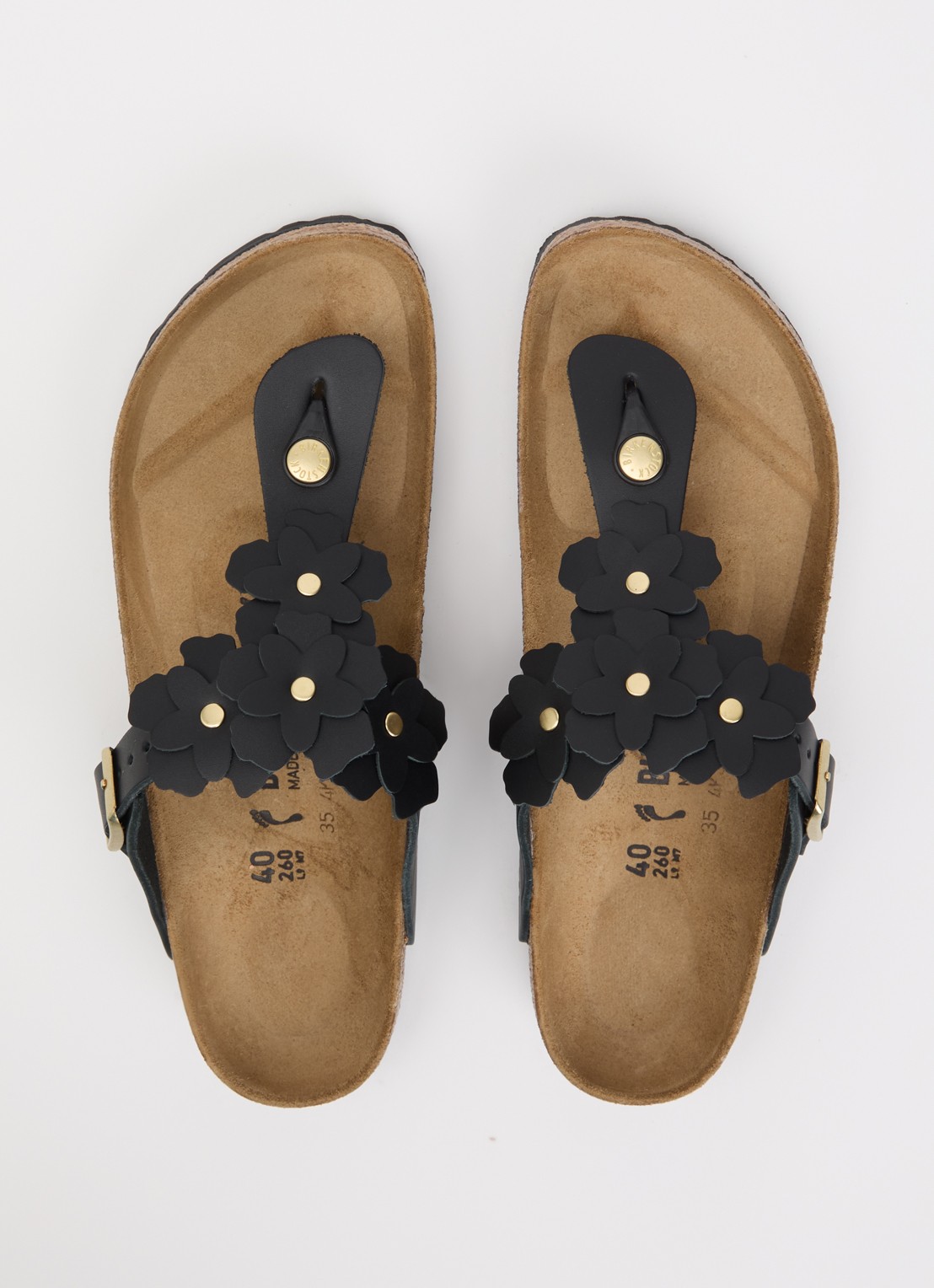 Birkenstock Gizeh Flower slipper van leer - detail 4 zwart