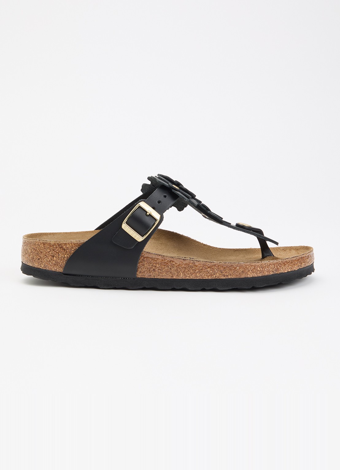 Birkenstock Gizeh Flower slipper van leer - voorkant 2 zwart