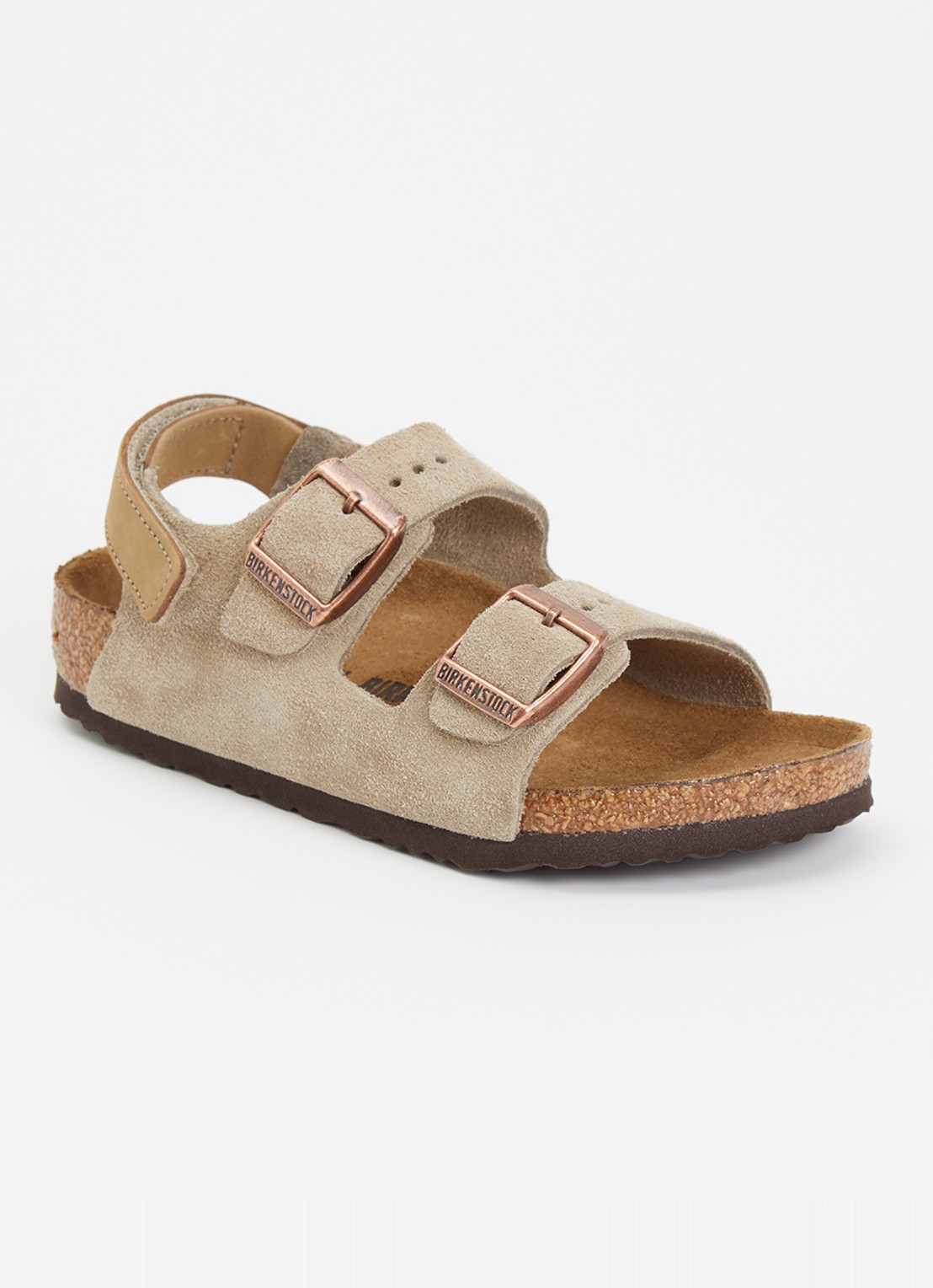 Birkenstock Milano sandaal van suède - voorkant taupe