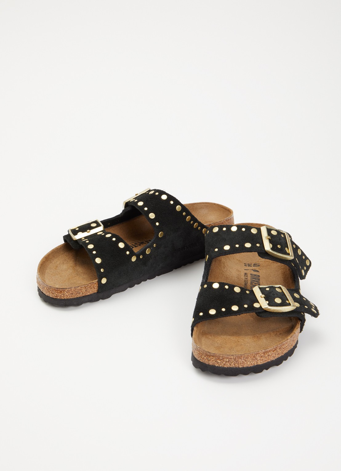 Birkenstock Narrow Fit Arizona slipper van suède met studs - detail 2 zwart