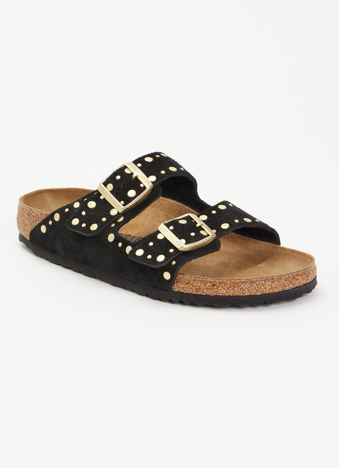 Birkenstock Narrow Fit Arizona slipper van suède met studs - voorkant 5 zwart