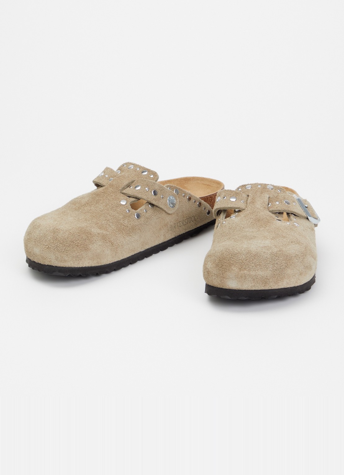 Birkenstock Narrow Fit Boston clog van suède met studs - detail 2 taupe
