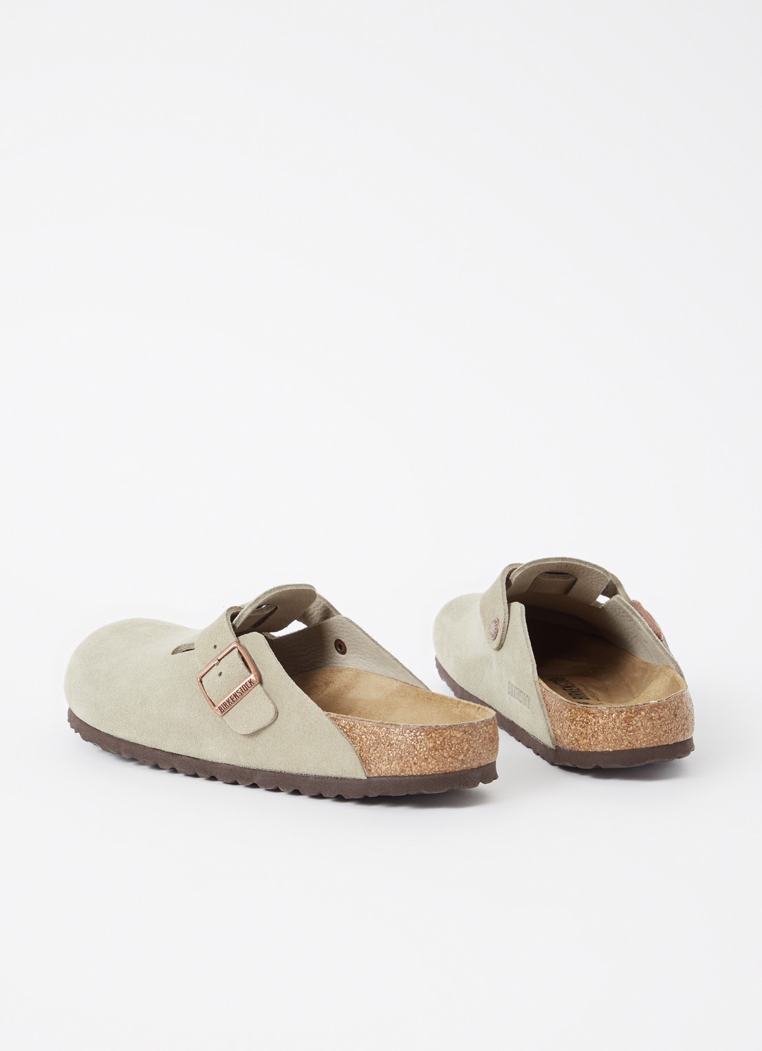 Birkenstock Narrow Fit Boston muiltje van suède - achterkant 2 taupe