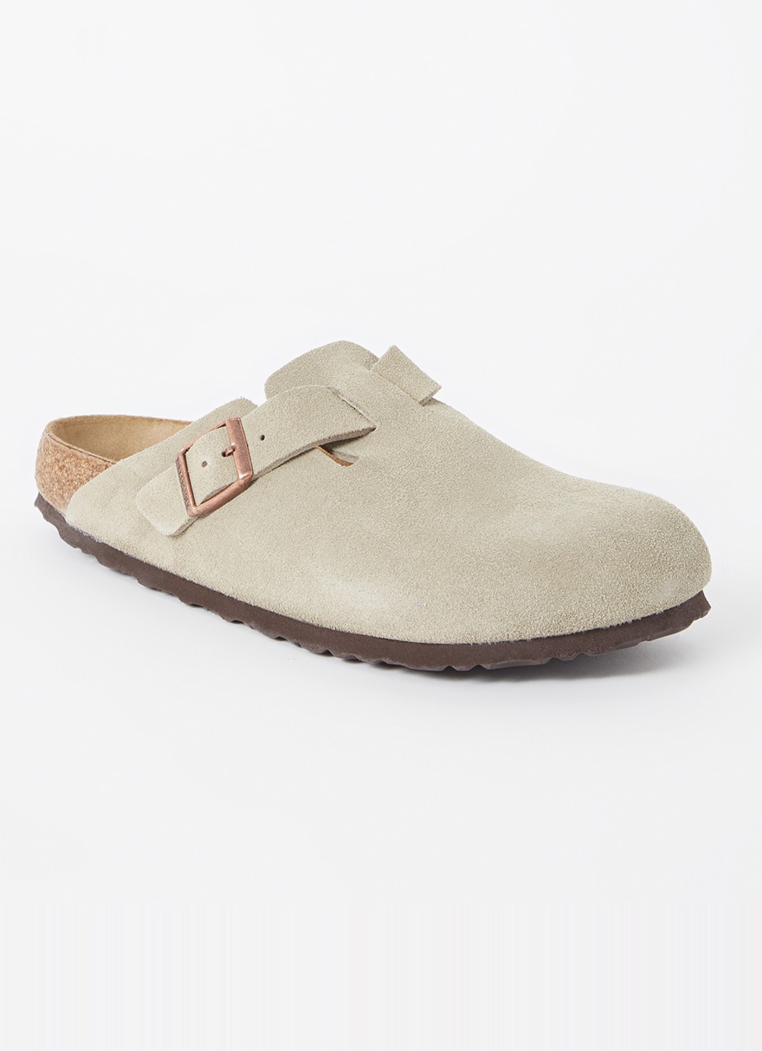 Birkenstock Narrow Fit Boston muiltje van suède - voorkant taupe