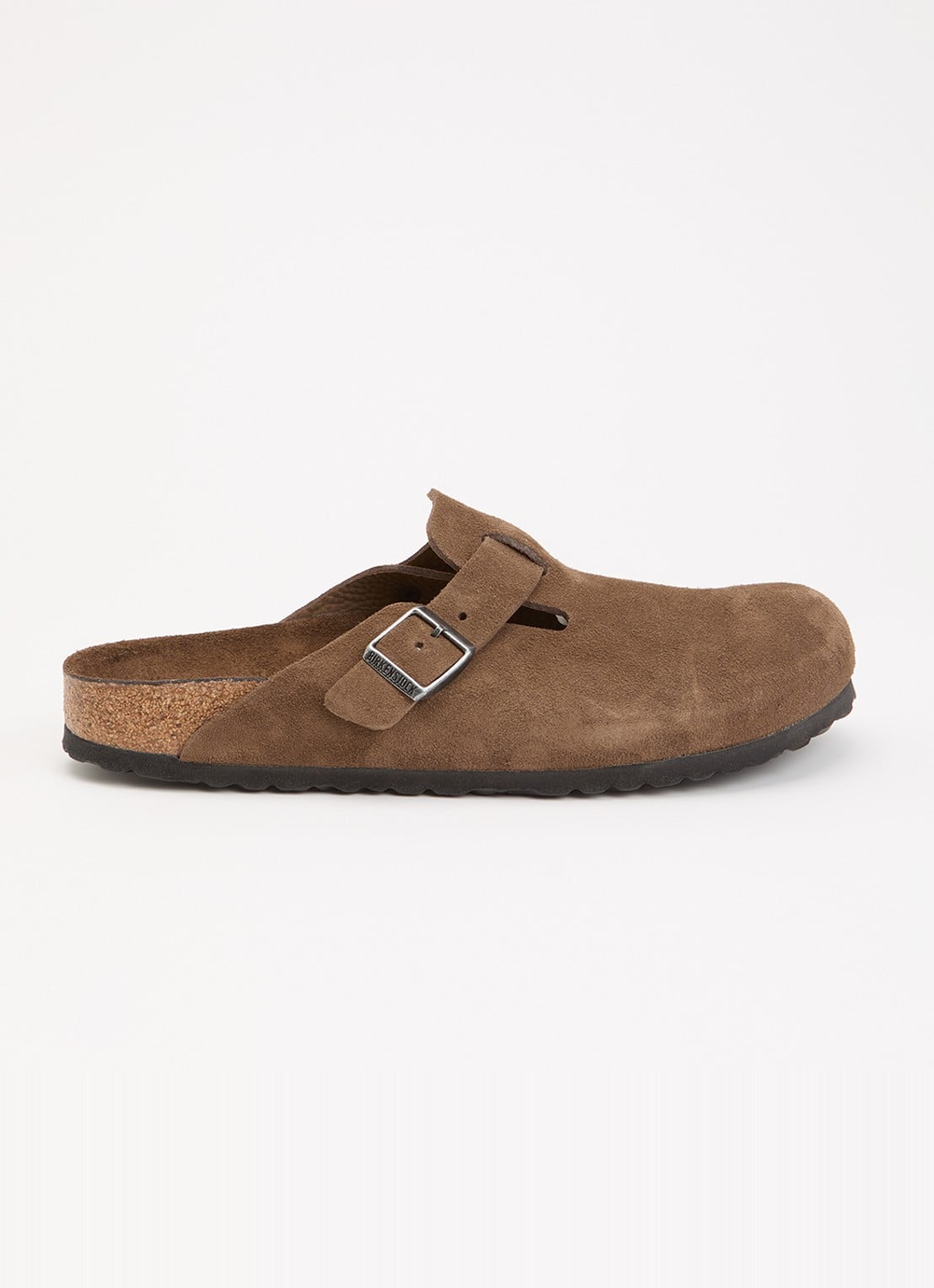 Birkenstock Narrow Fit Boston muiltje van suéde  - voorkant donkerbruin