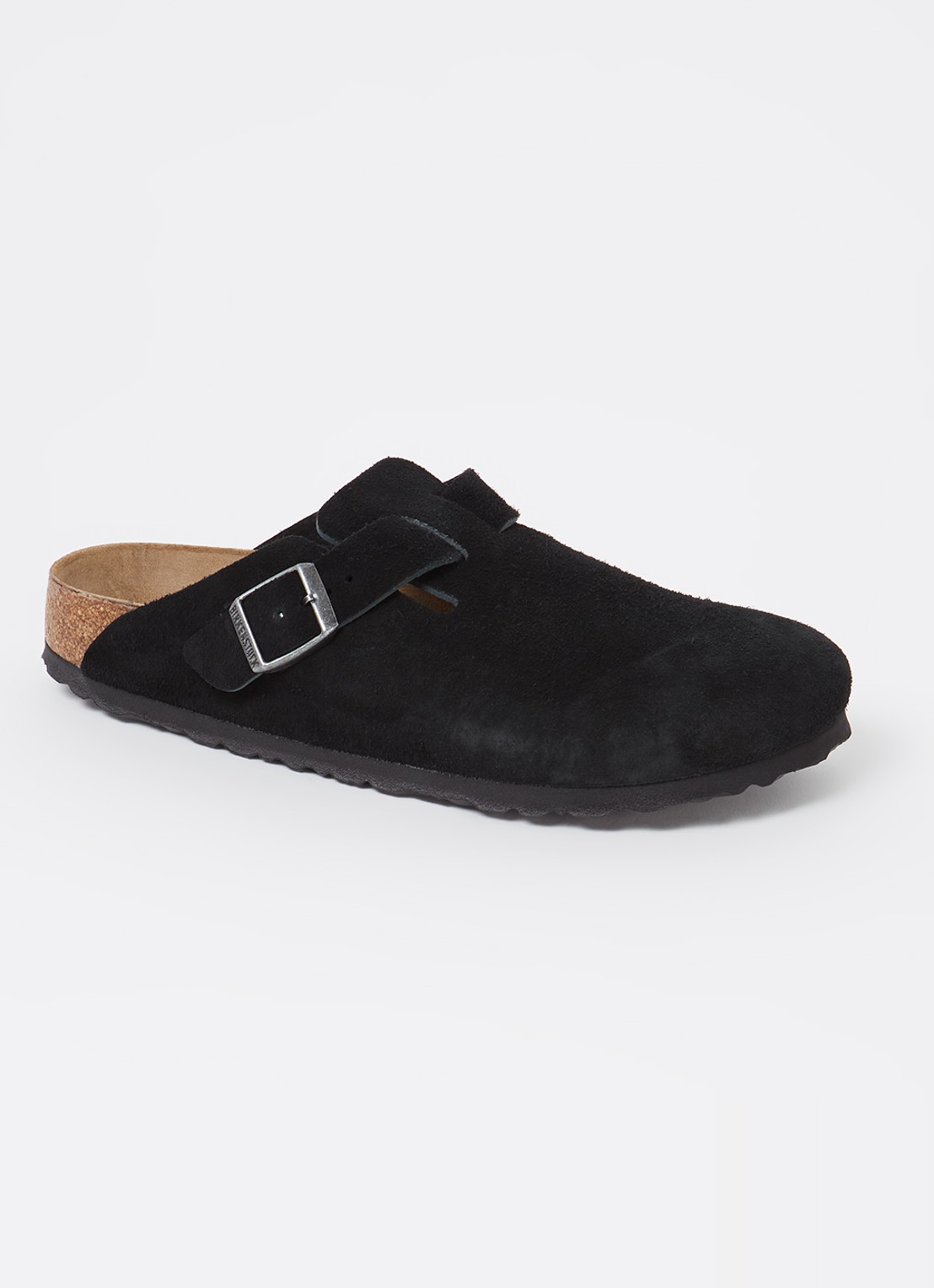 Birkenstock Narrow Fit Boston muiltje van suède - voorkant zwart
