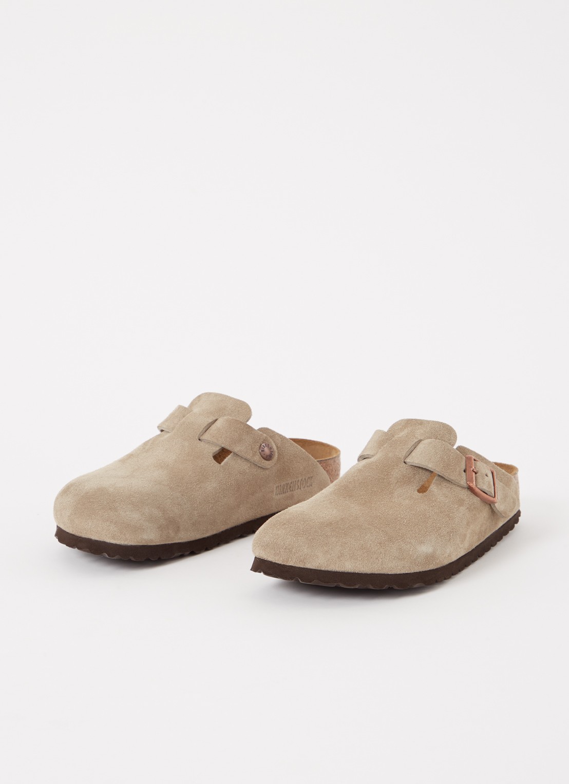 Birkenstock Narrow Fit Boston muiltje van suède - detail taupe