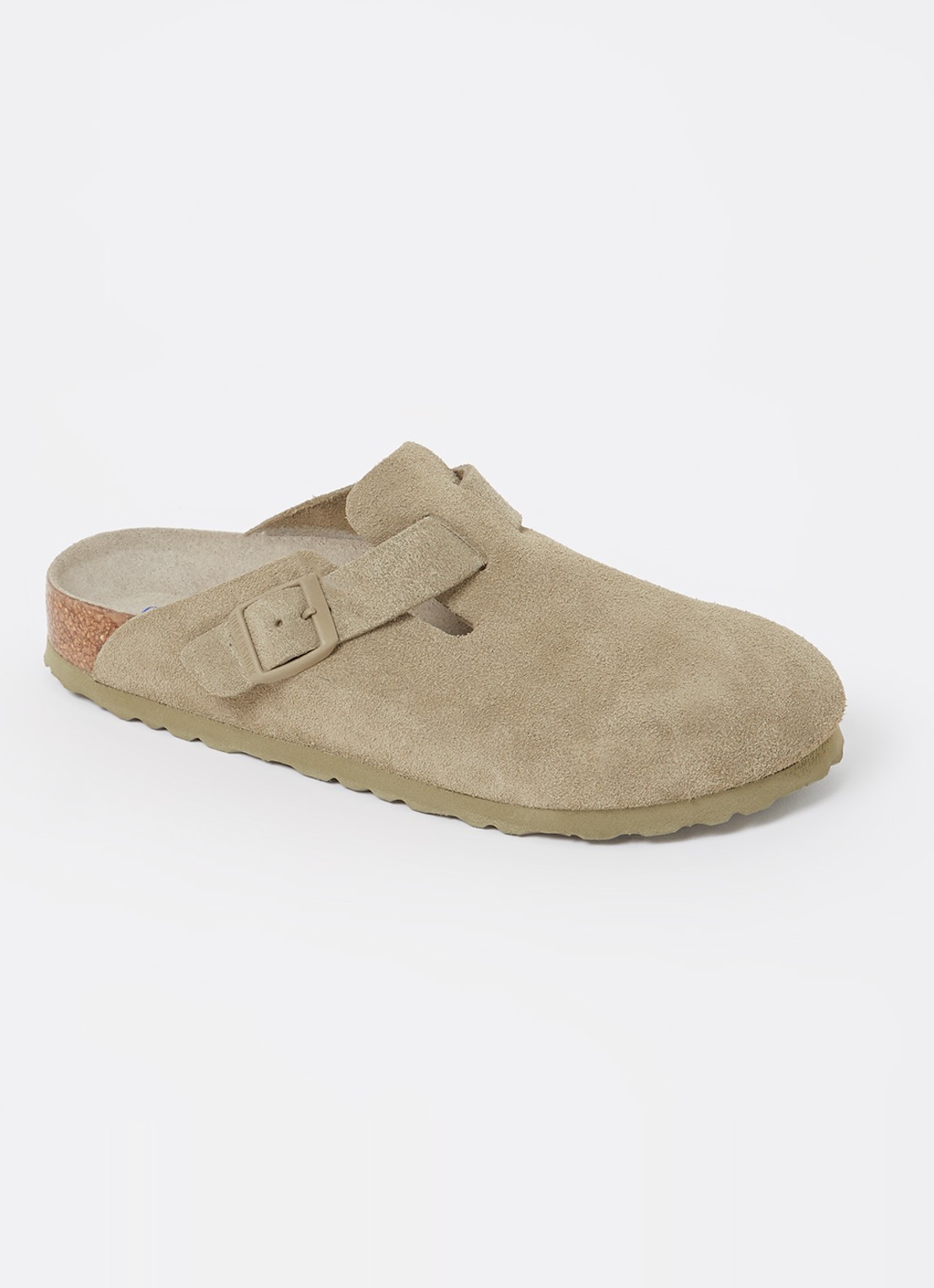Birkenstock Narrow Fit Boston muiltje van suède - voorkant 5 lindegroen