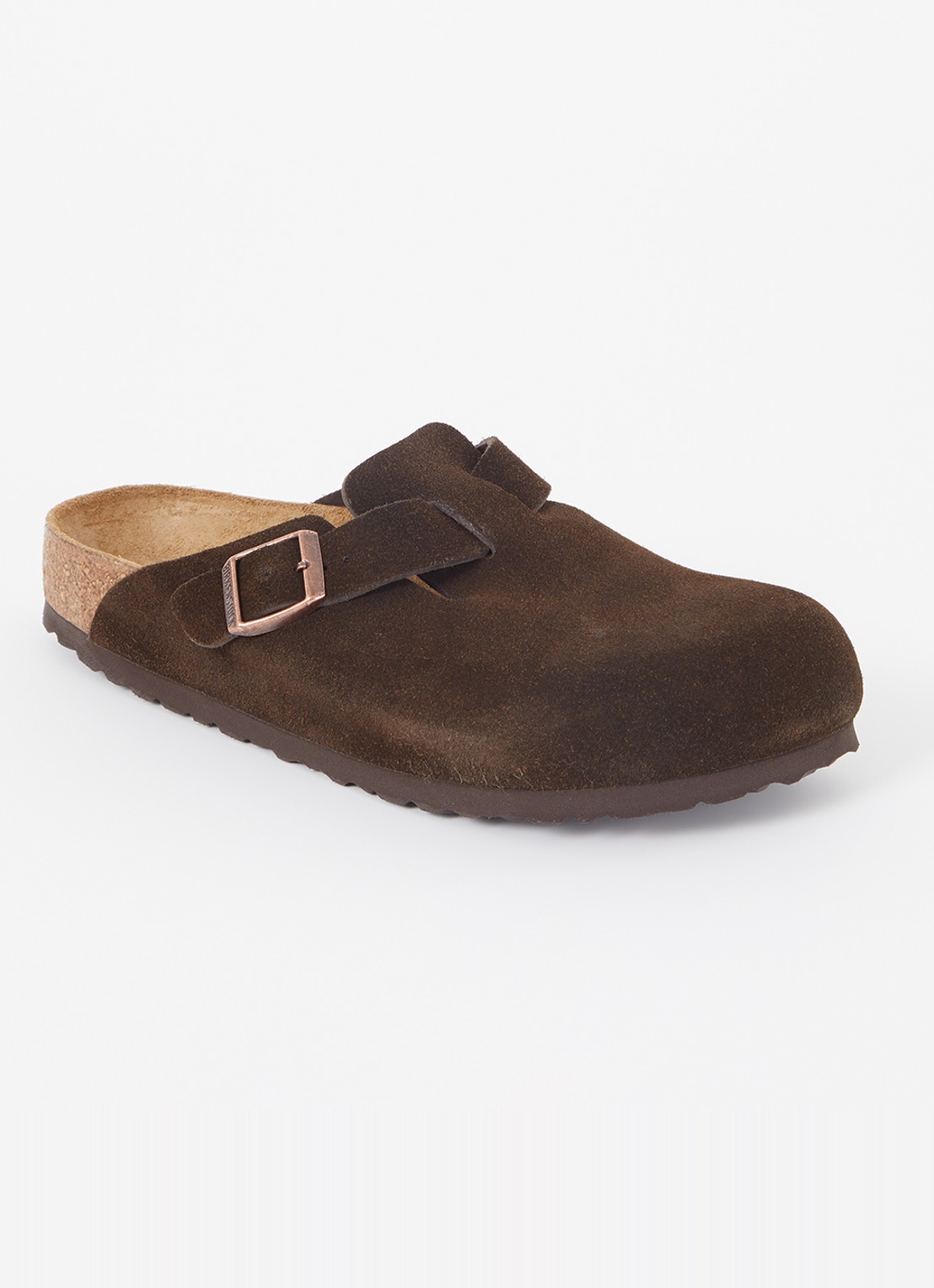 Birkenstock Narrow Fit Boston muiltje van suède - voorkant 5 hazelnootbruin