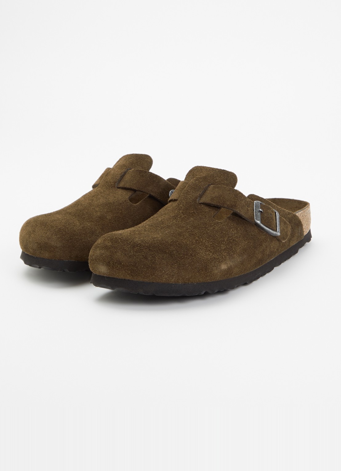 Birkenstock Narrow Fit Boston muiltje van suède  - detail chocoladebruin