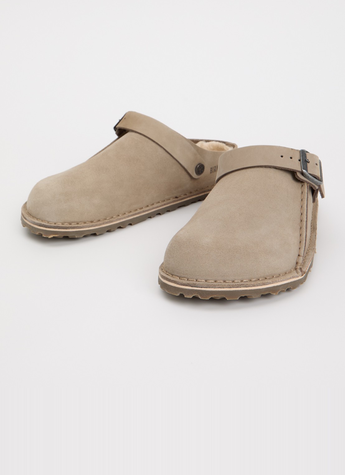 Birkenstock Narrow Fit Lutry muiltje van suède met details van nubuck - detail taupe