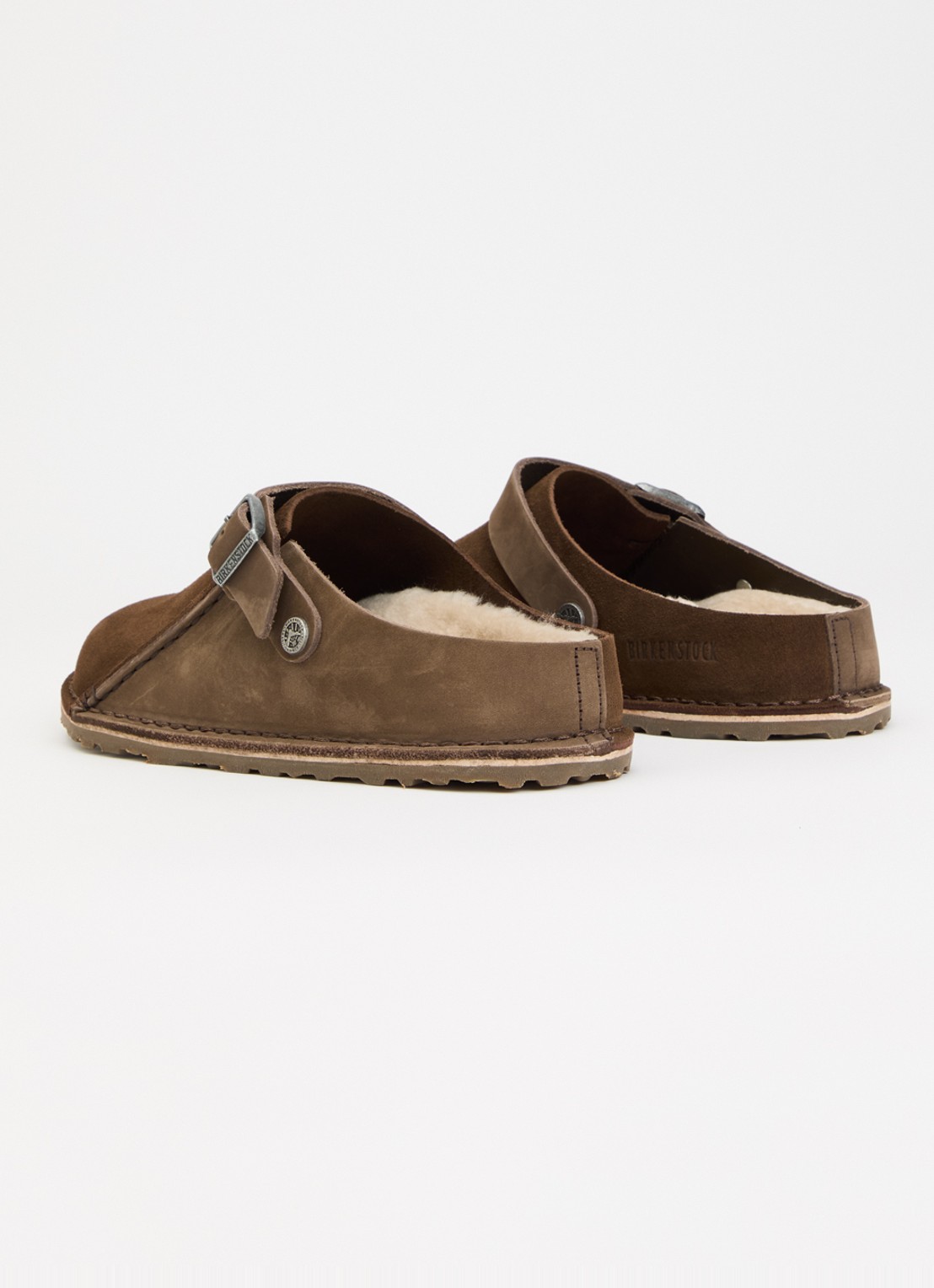 Birkenstock Narrow Fit Lutry muiltje van suède met details van nubuck - achterkant chocoladebruin