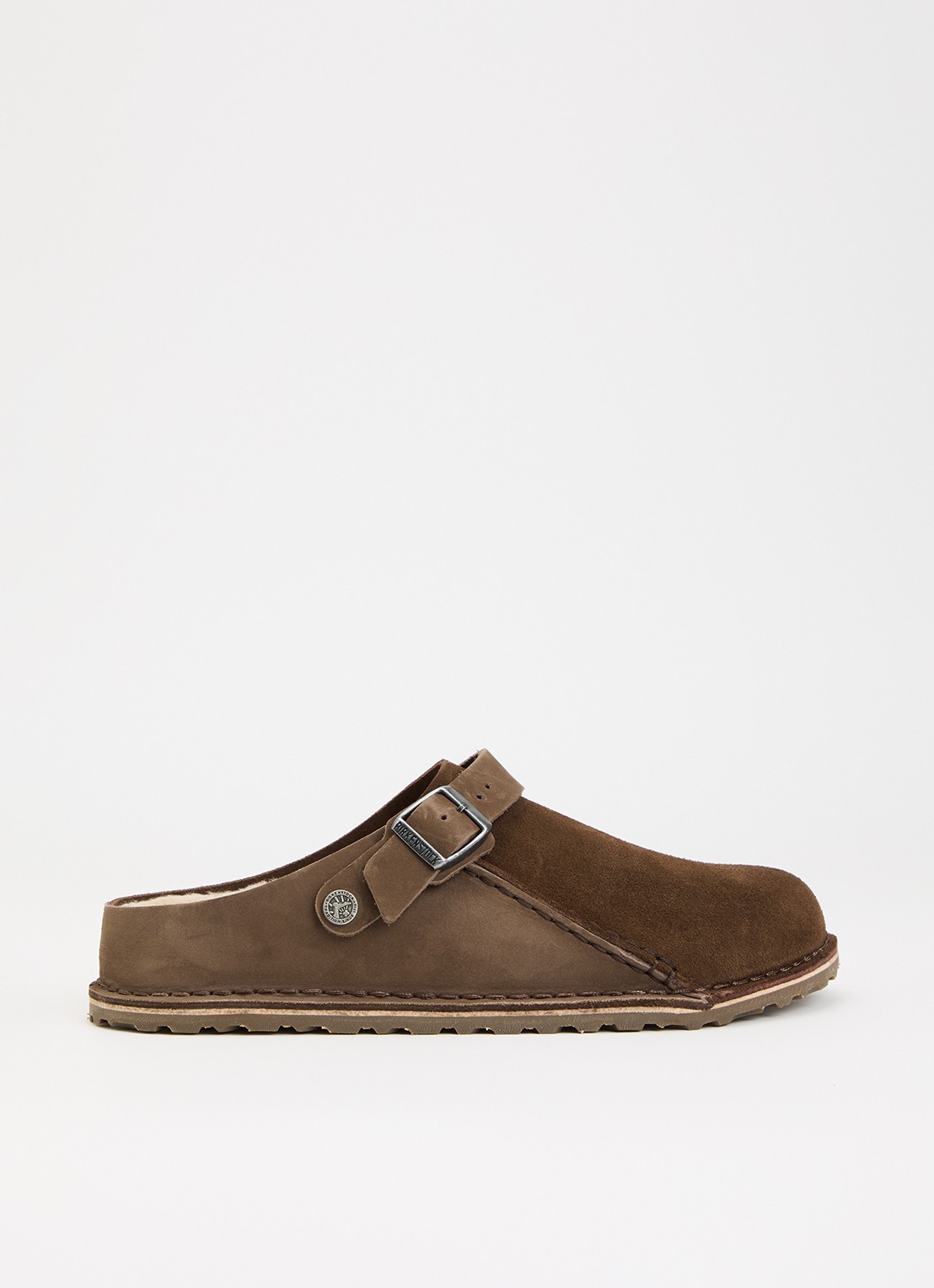 Birkenstock Narrow Fit Lutry muiltje van suède met details van nubuck - voorkant 2 chocoladebruin