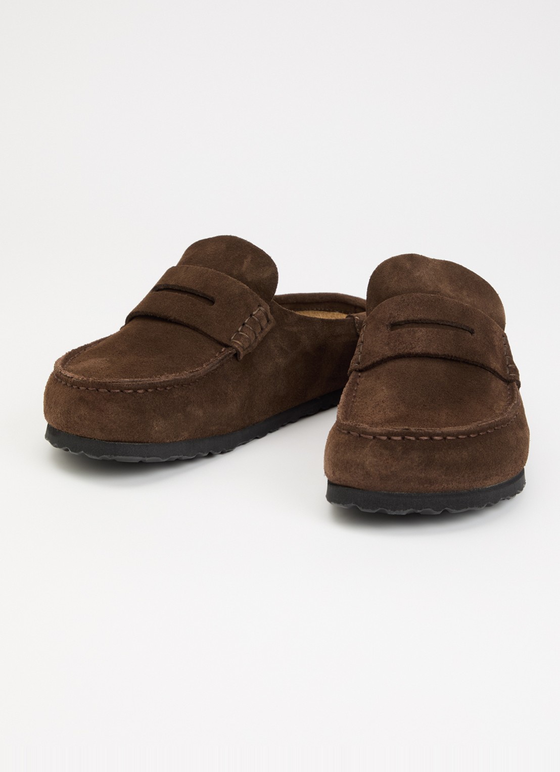 Birkenstock Narrow Fit Naples Wrapped muiltje van suède - detail chocoladebruin