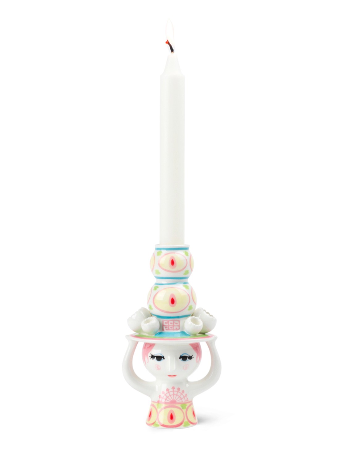 Bjørn Wiinblad Dame met hoed kandelaar 16 cm - voorkant multicolor