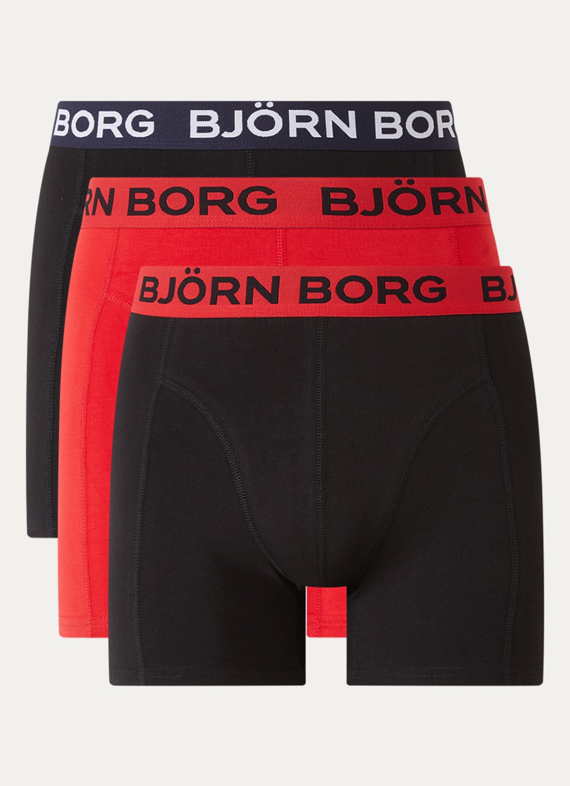 Björn Borg Boxershort met logoband in 3-pack - voorkant rood