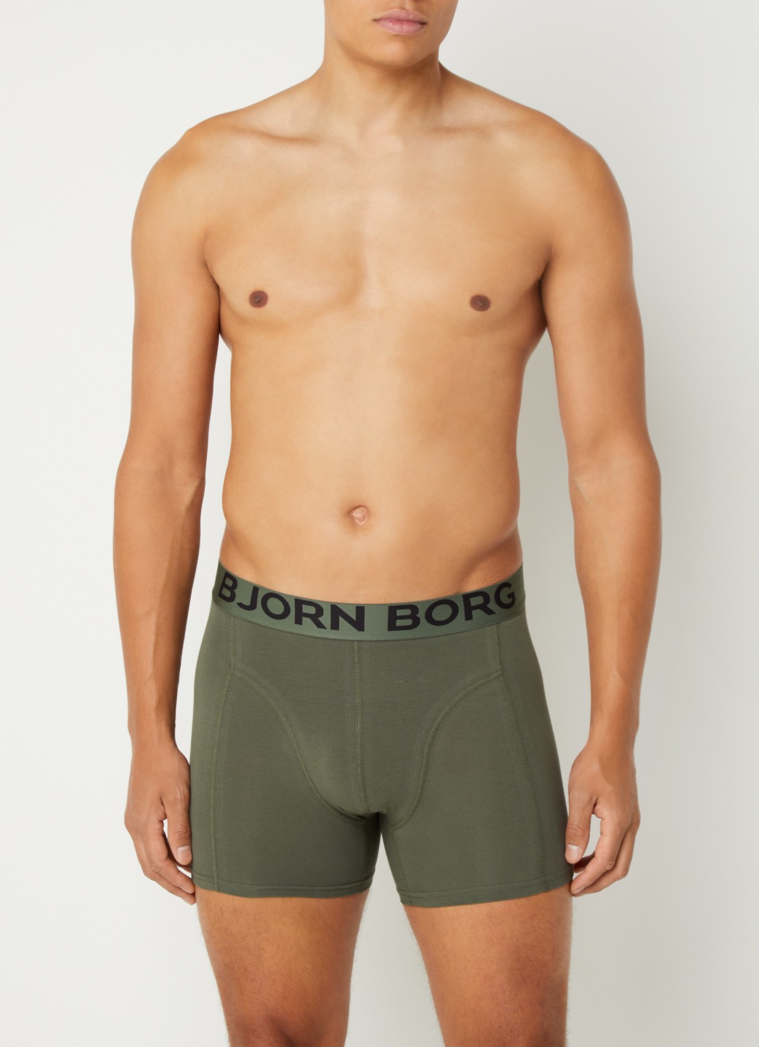 Björn Borg Boxershort met logoband in 3-pack - detail mosgroen