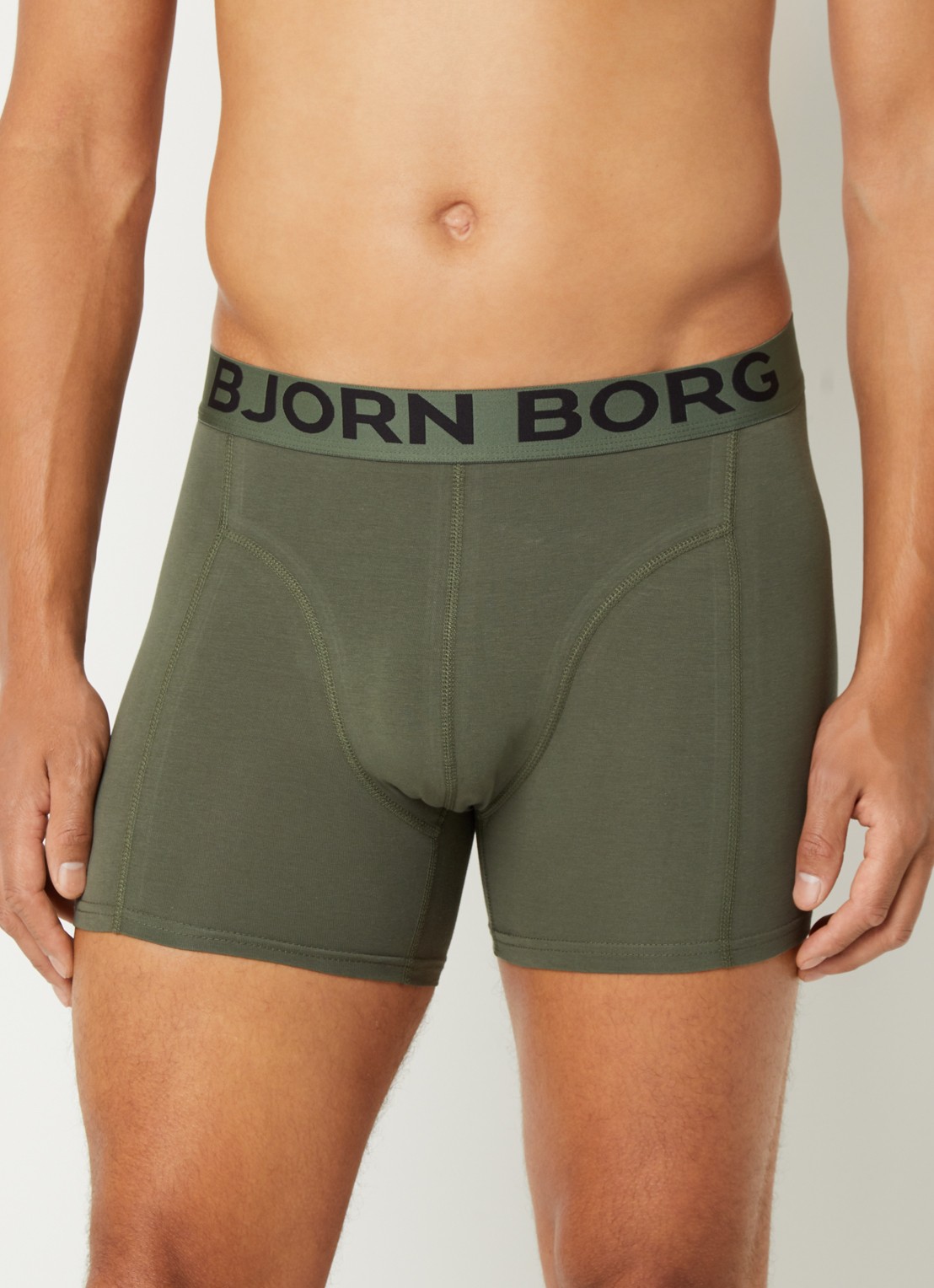 Björn Borg Boxershort met logoband in 3-pack - voorkant 3 mosgroen