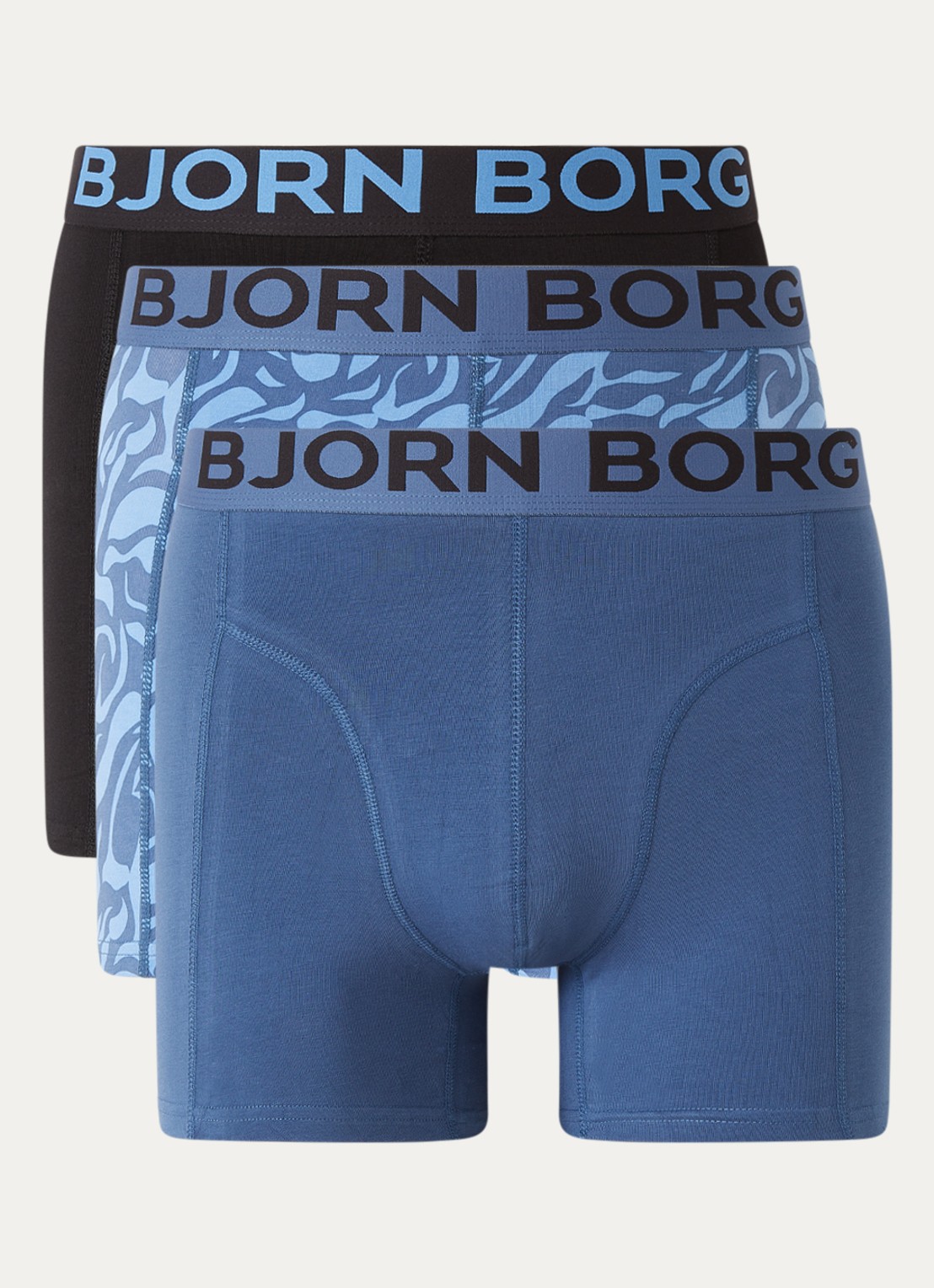 Björn Borg Boxershort met logoband in 3-pack - voorkant blauw