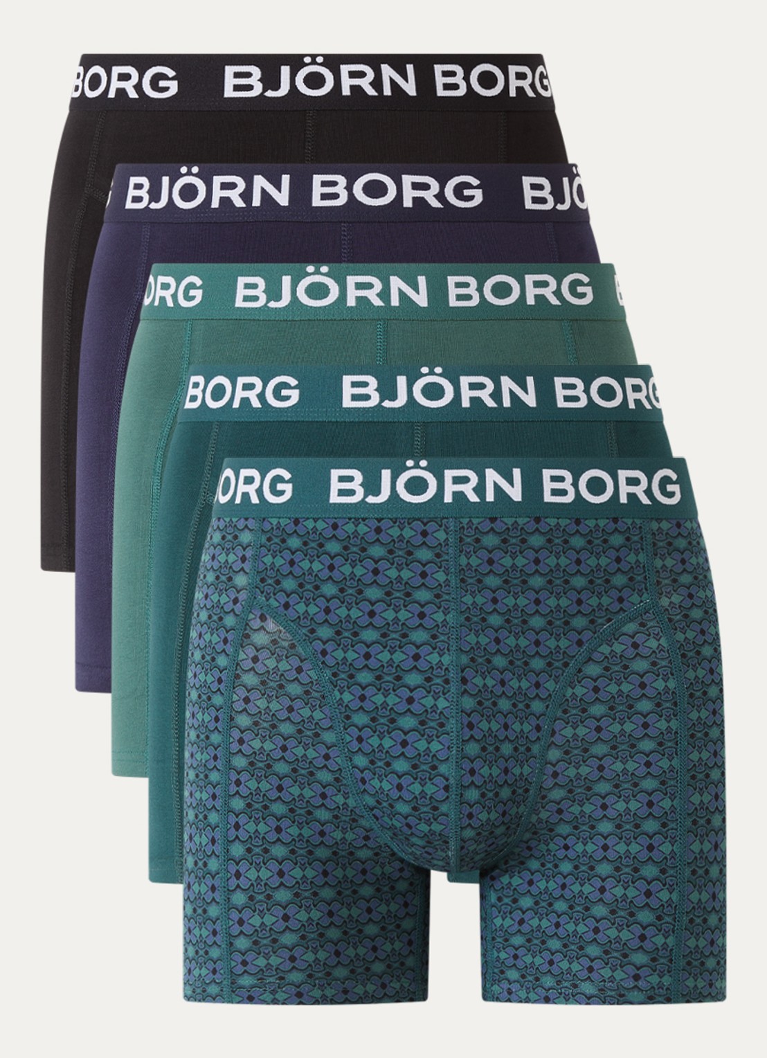Björn Borg Boxershort met logoband in 5-pack - voorkant zwart