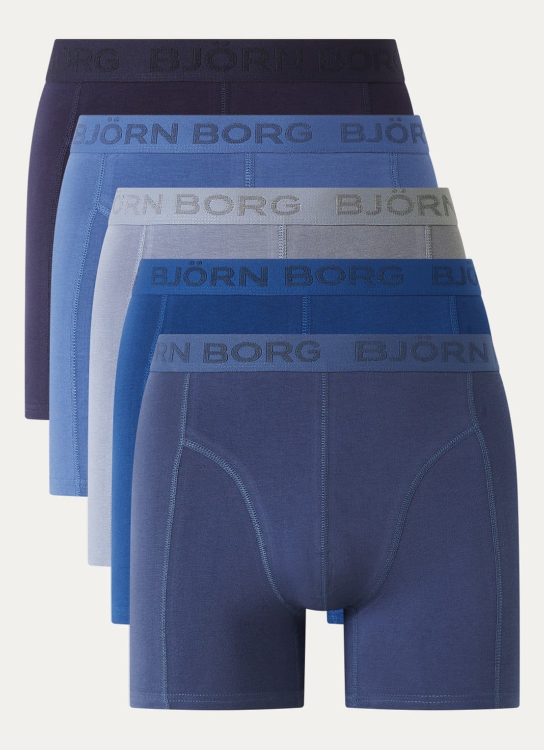Björn Borg Boxershort met logoband in 5-pack - voorkant donkerblauw