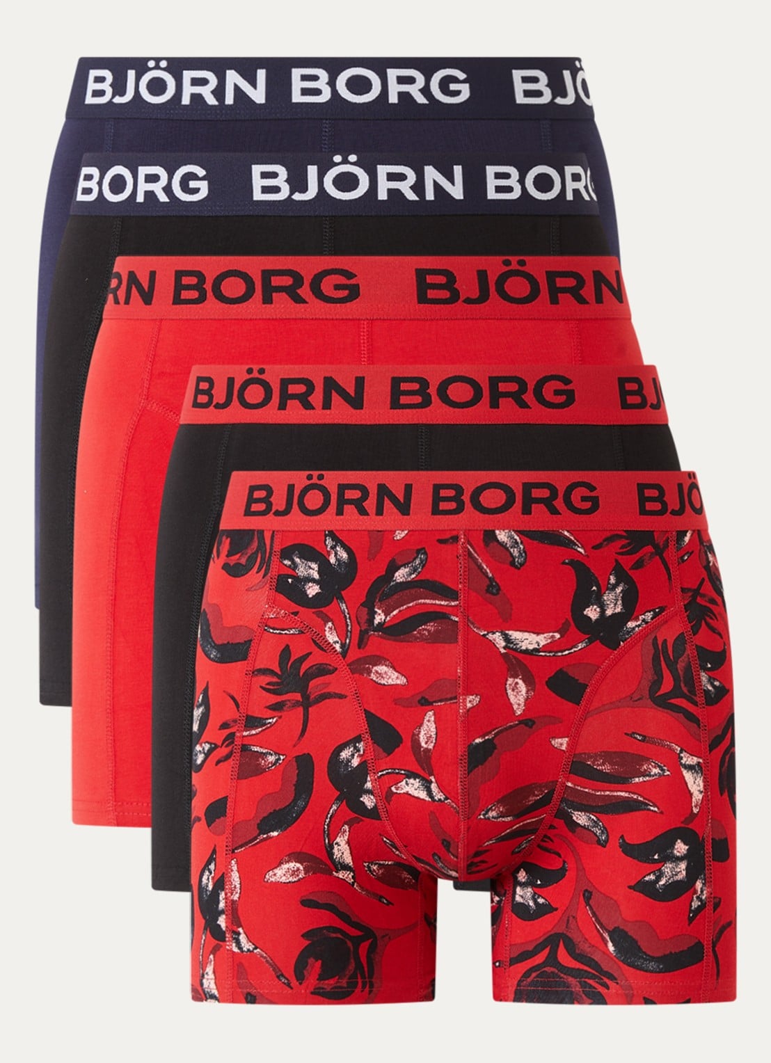 Björn Borg Boxershort met logoband in 5-pack - voorkant rood