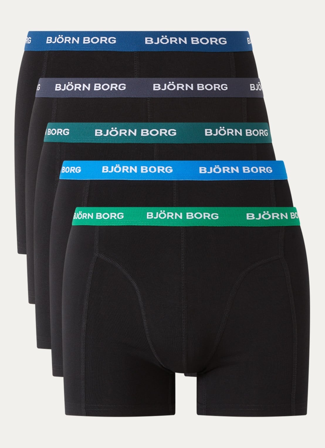 Björn Borg Boxershort met logoband in 5-pack - voorkant zwart