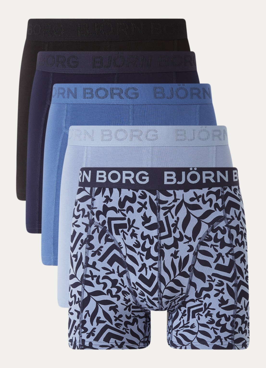 Björn Borg Boxershort met logoband in 5-pack - voorkant donkerblauw