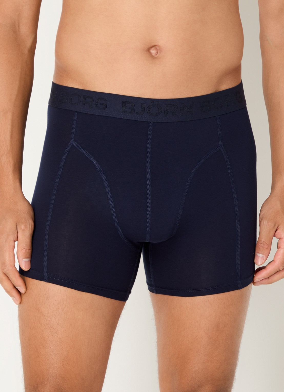 Björn Borg Boxershort met logoband in 5-pack - voorkant 4 donkerblauw