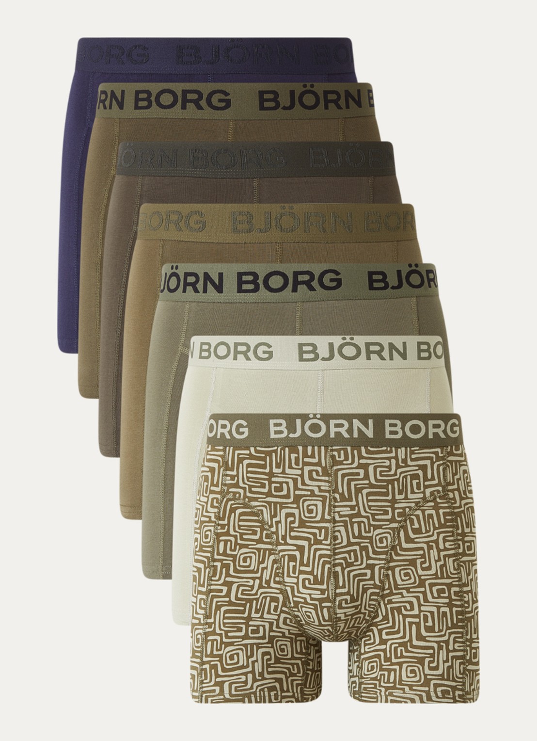 Björn Borg Boxershort met logoband in 7-pack - voorkant mosgroen