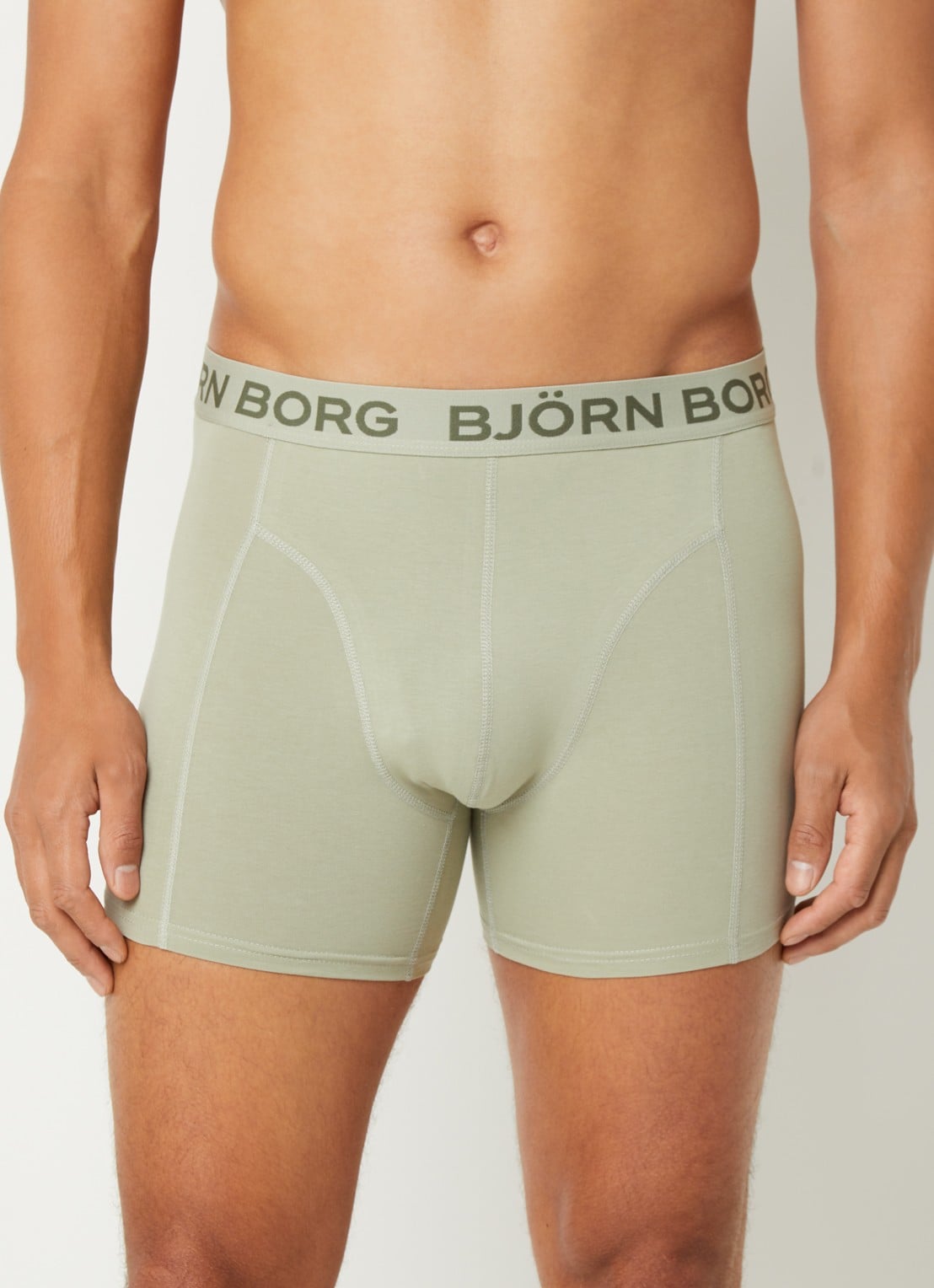 Björn Borg Boxershort met logoband in 7-pack - voorkant 4 mosgroen