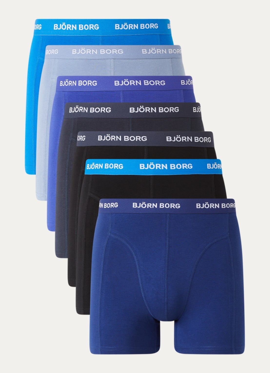 Björn Borg Boxershort met logoband in 7-pack - voorkant blauw