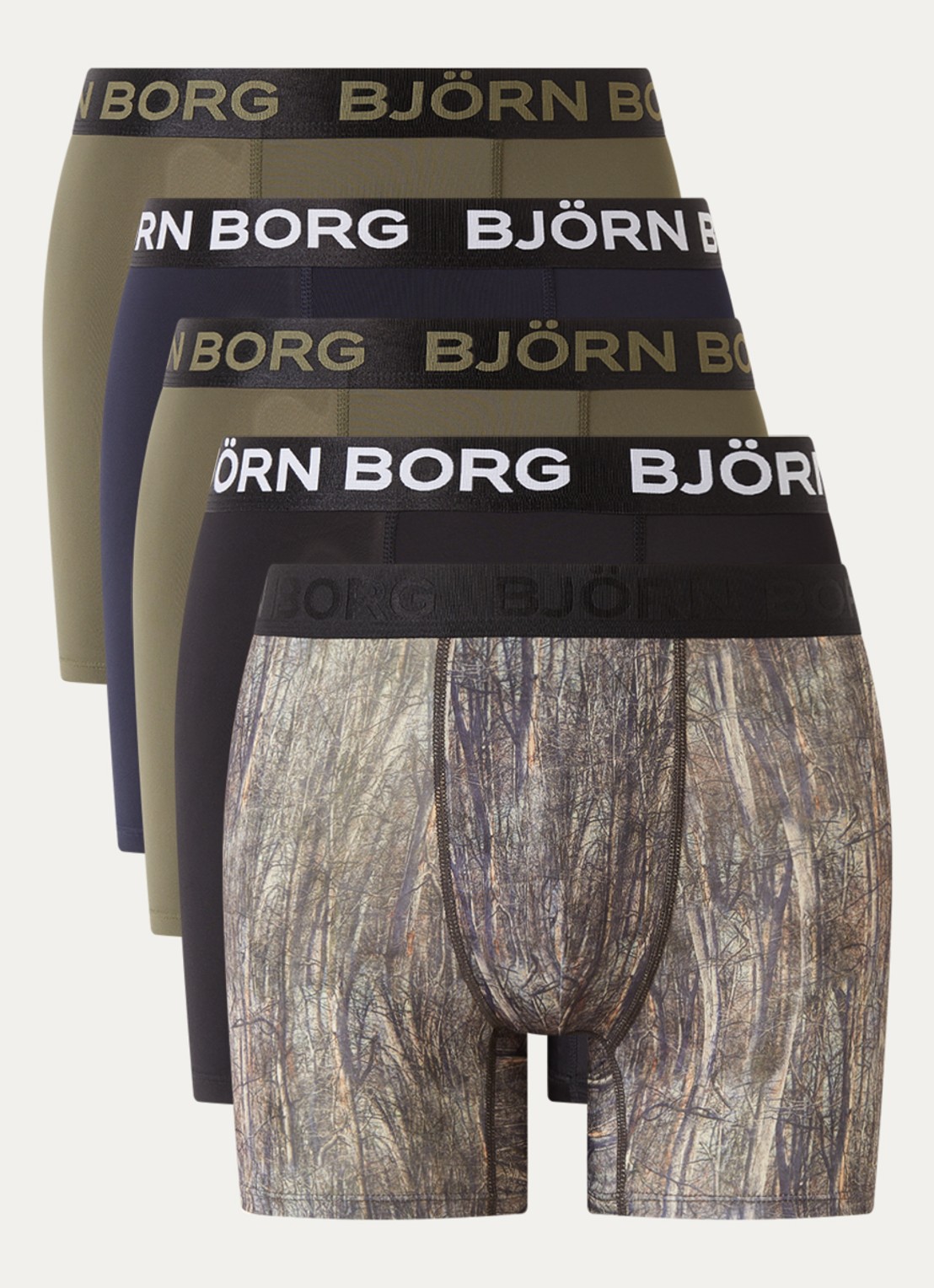 Björn Borg Boxershort met logoband van microfiber in 5-pack - voorkant donkerblauw