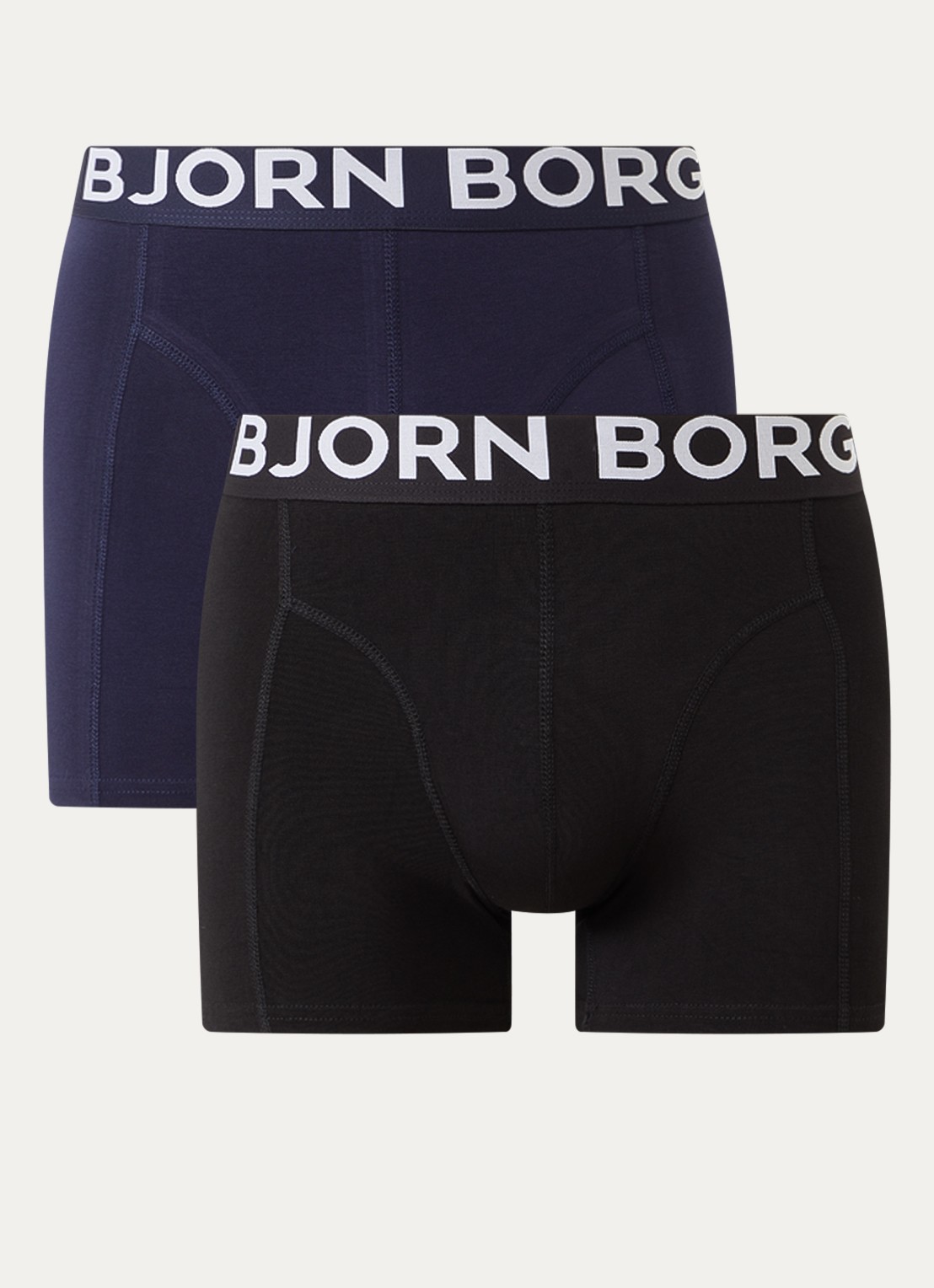 Björn Borg Boxershorts met logoband in 2-pack - voorkant 2 donkerblauw