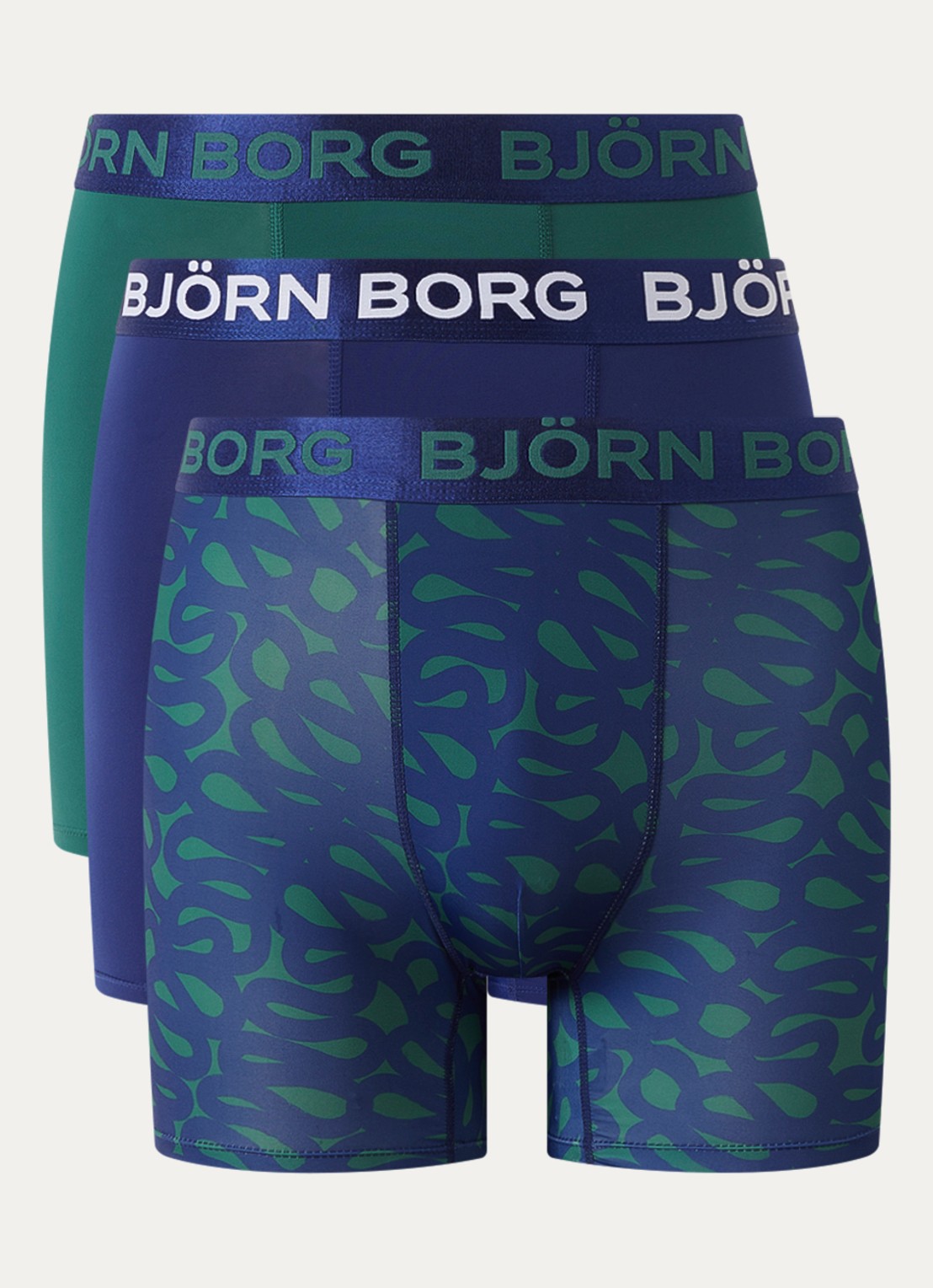 Björn Borg Boxershorts met logoband in 3-pack - voorkant 2 donkerblauw