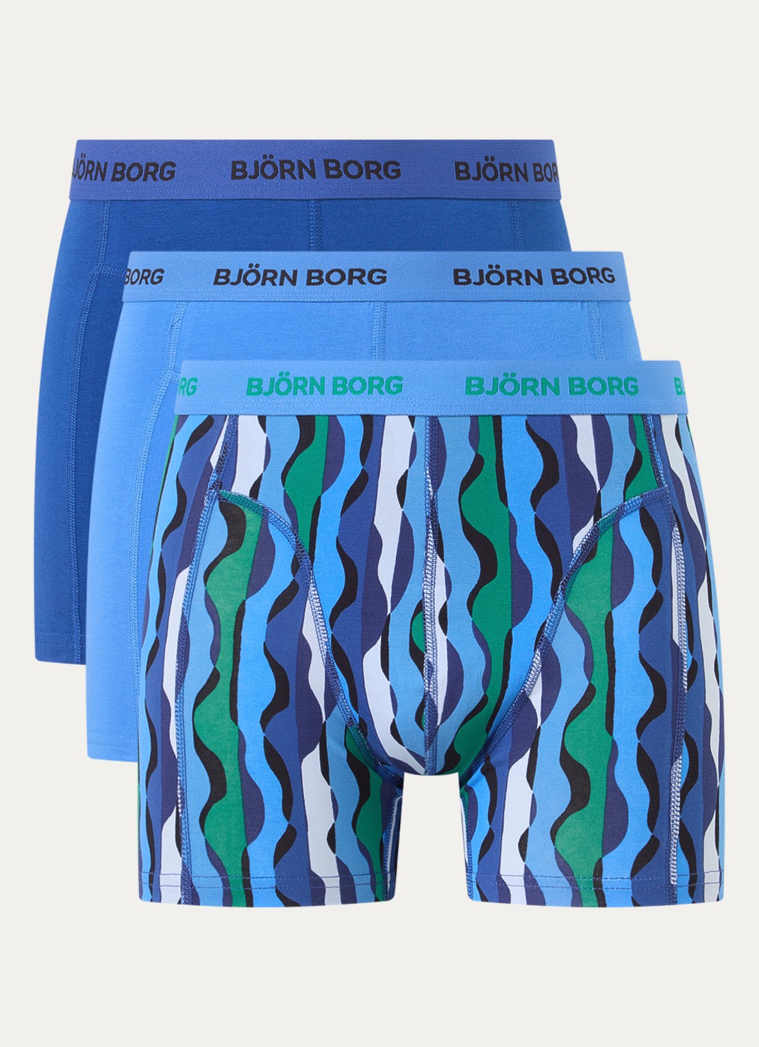 Björn Borg Boxershorts met logoband in 3-pack - voorkant blauw