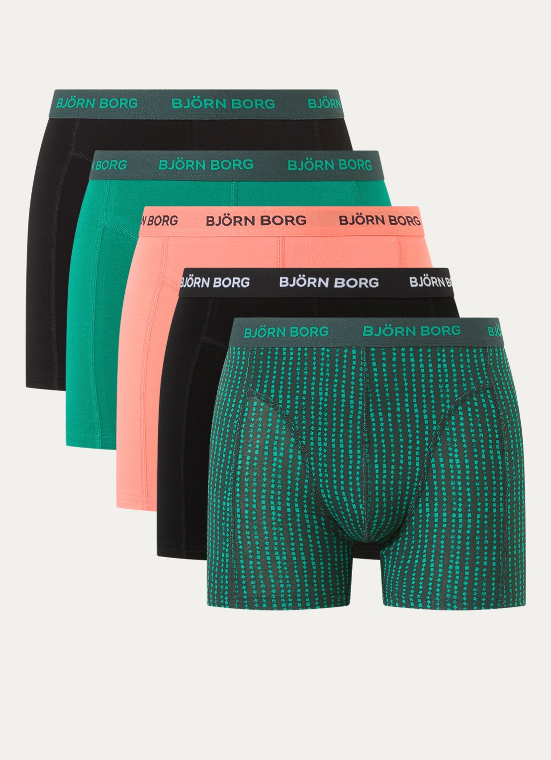 Björn Borg Boxershorts met logoband in 3-pack - voorkant donkergroen