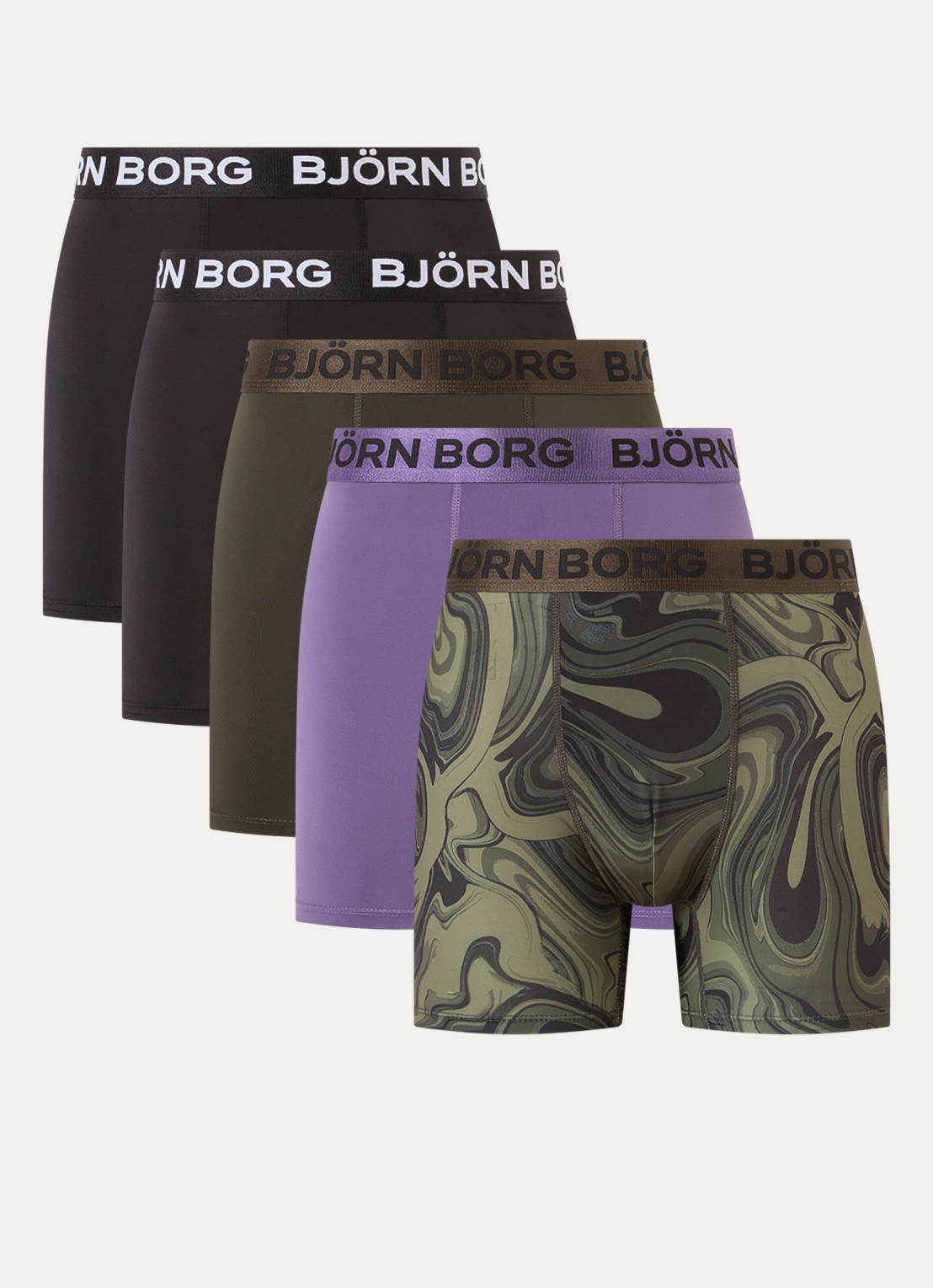 Björn Borg Boxershorts met logoband in 3-pack - voorkant 2 bronsgroen