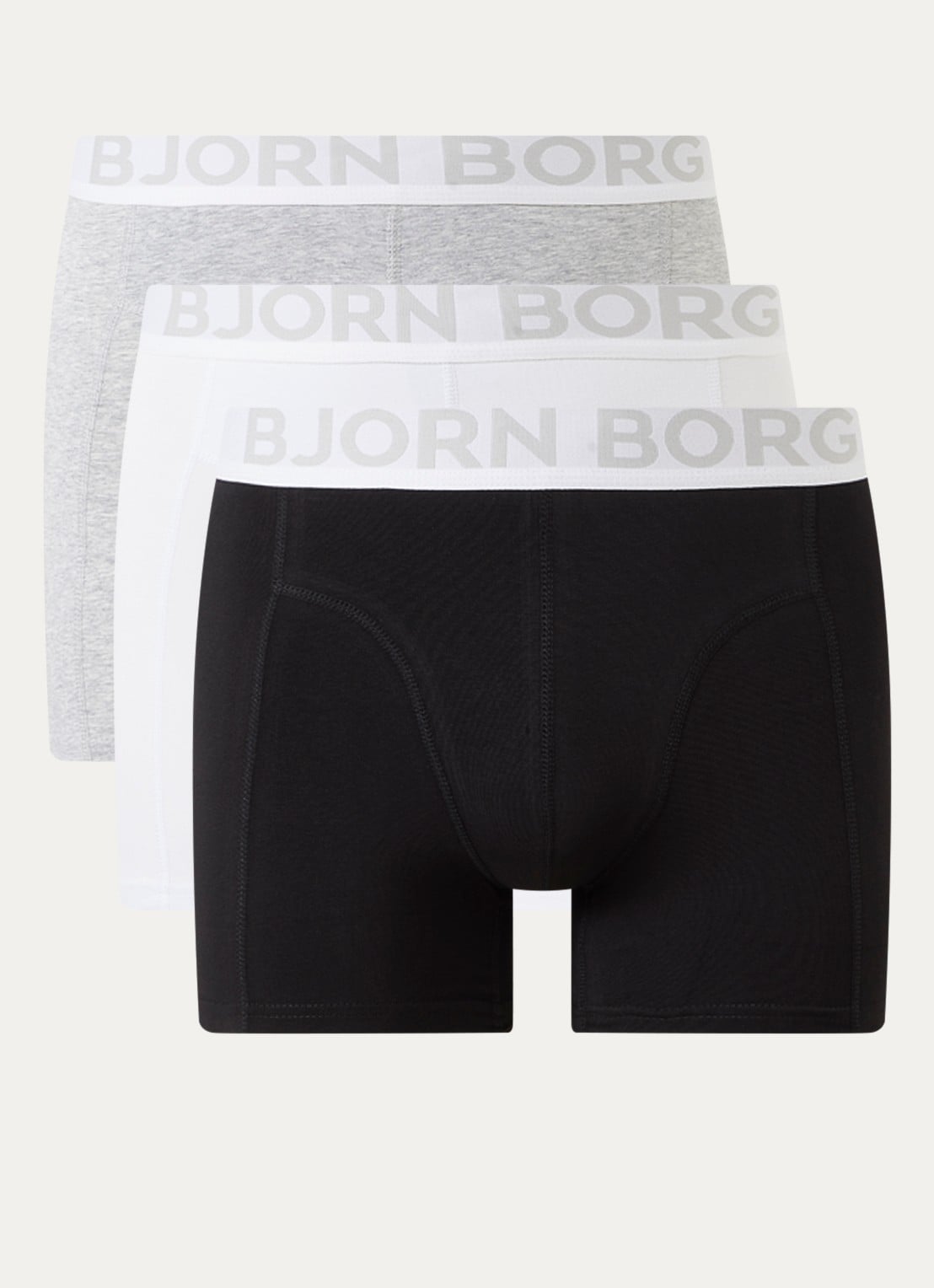 Björn Borg Boxershorts met logoband in 3-pack - voorkant 2 grijsmele