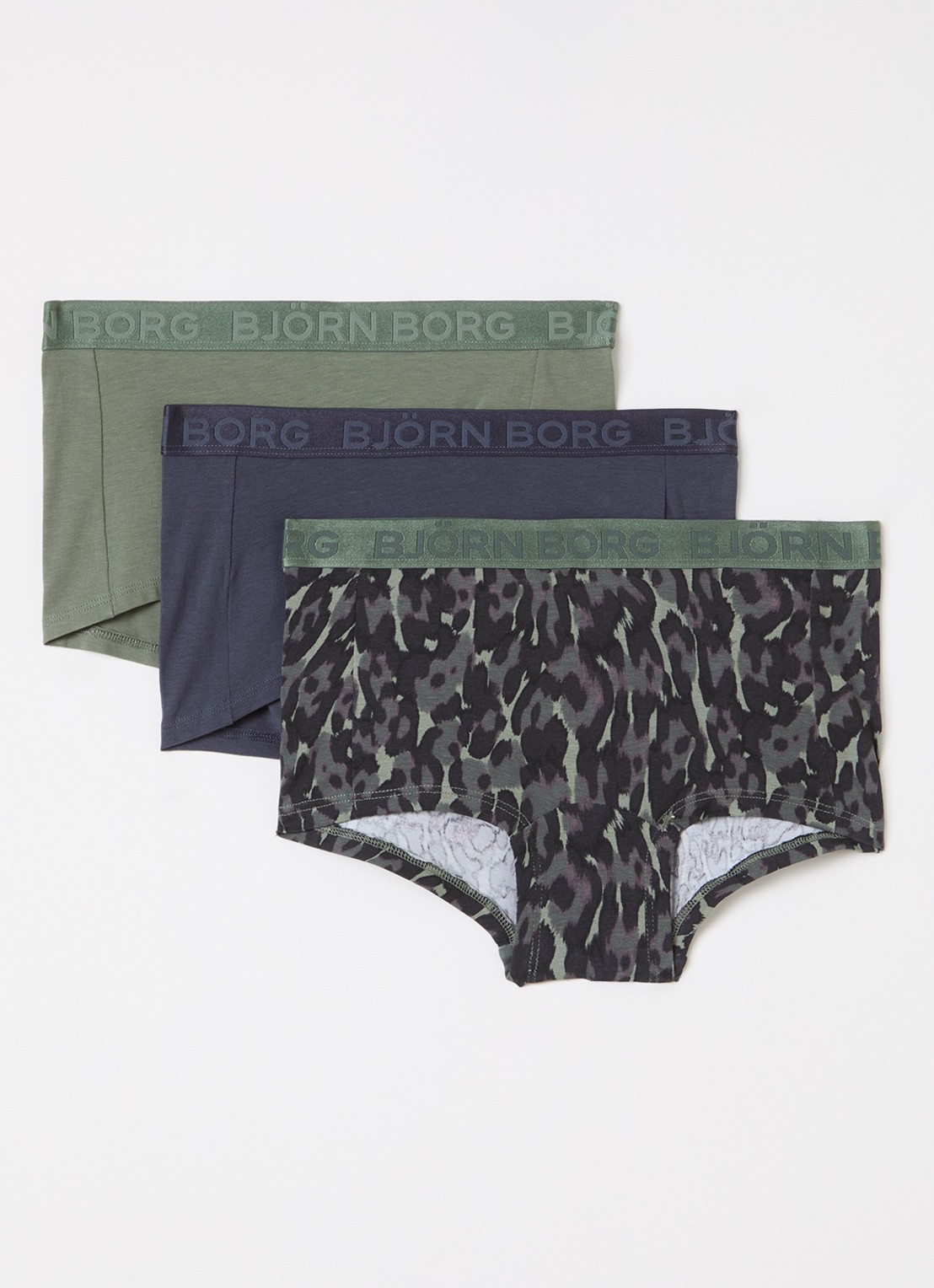 Björn Borg Boxershorts met logoband in 3-pack - voorkant olijfgroen