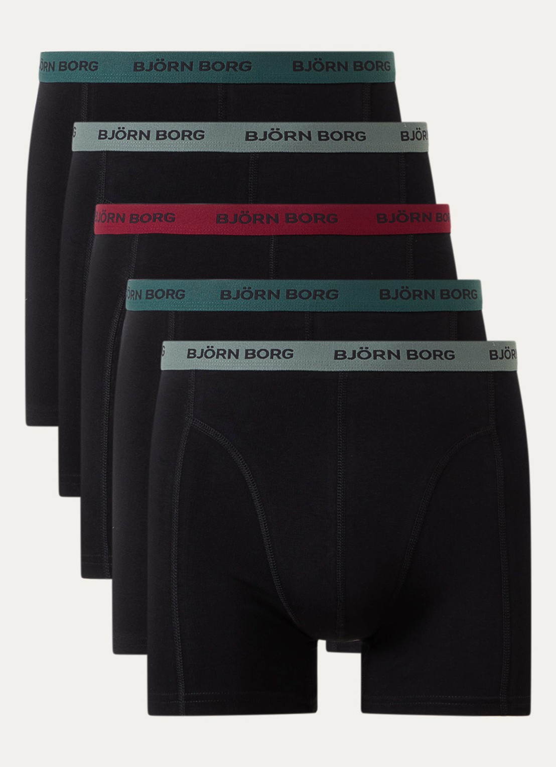 Björn Borg Boxershorts met logoband in 5-pack - voorkant 3 zwart