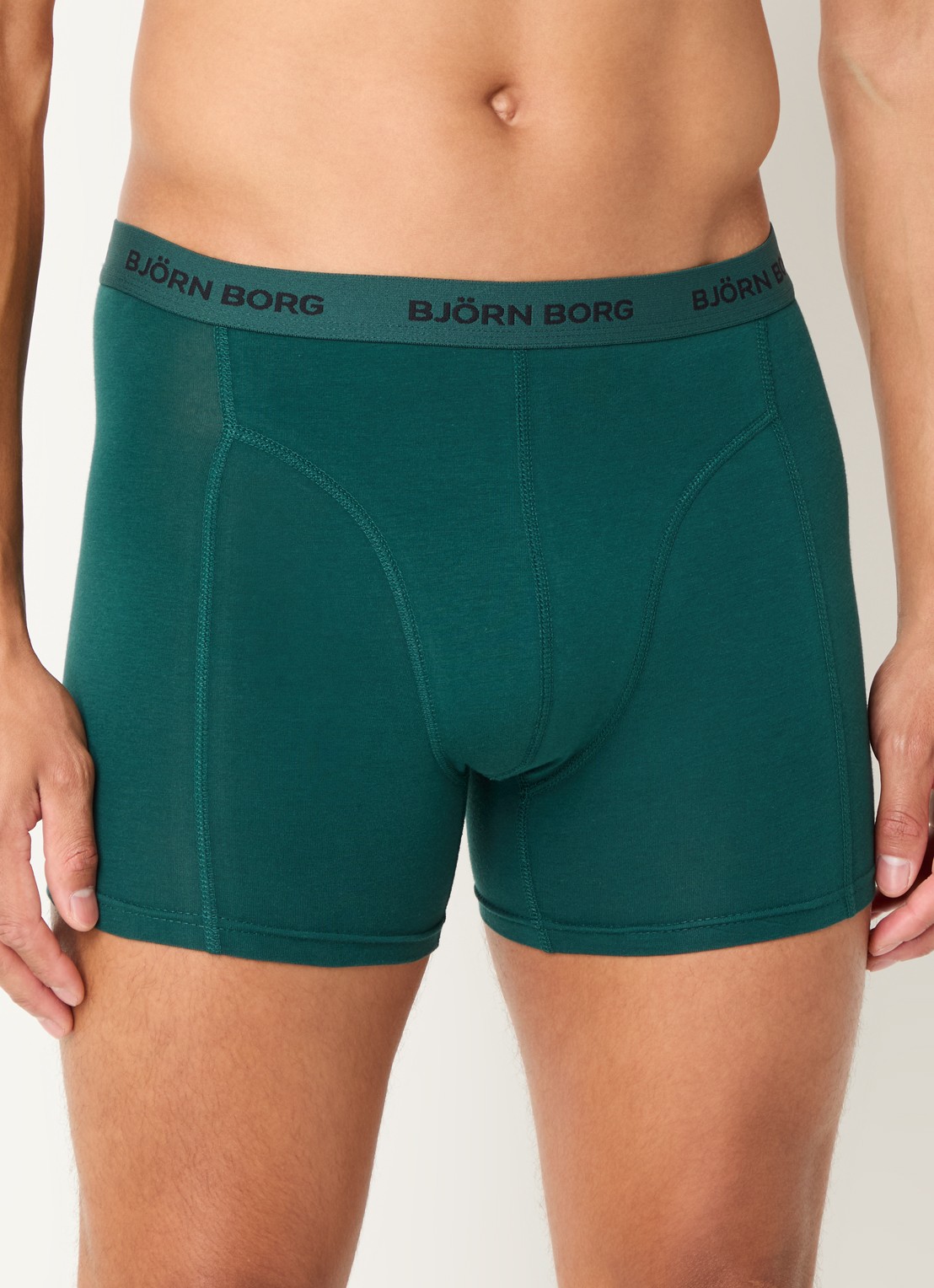 Björn Borg Boxershorts met logoband in 5-pack - detail donkergroen
